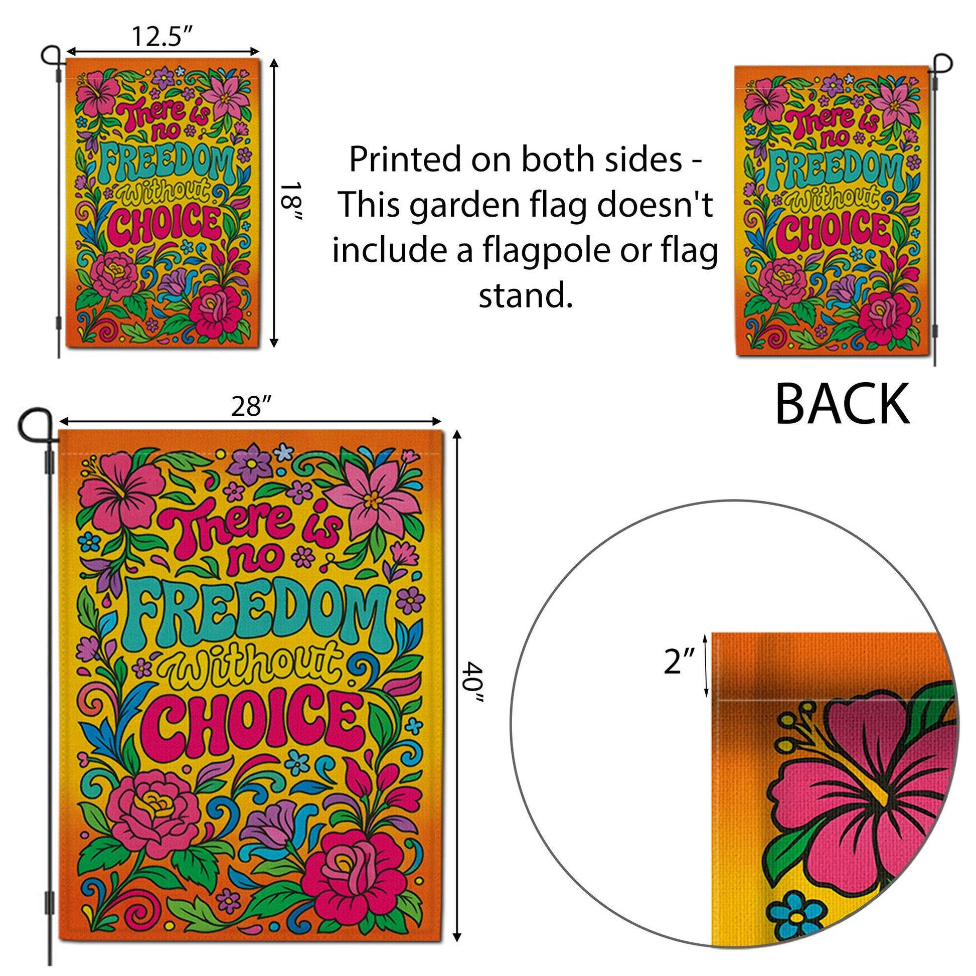 Freedom of Choice Flag, Retro 70s Floral Garden Banner, Pro Choice Quote Art, Hippie Groovy Yard Decor, Feminist Psychedelic Statement