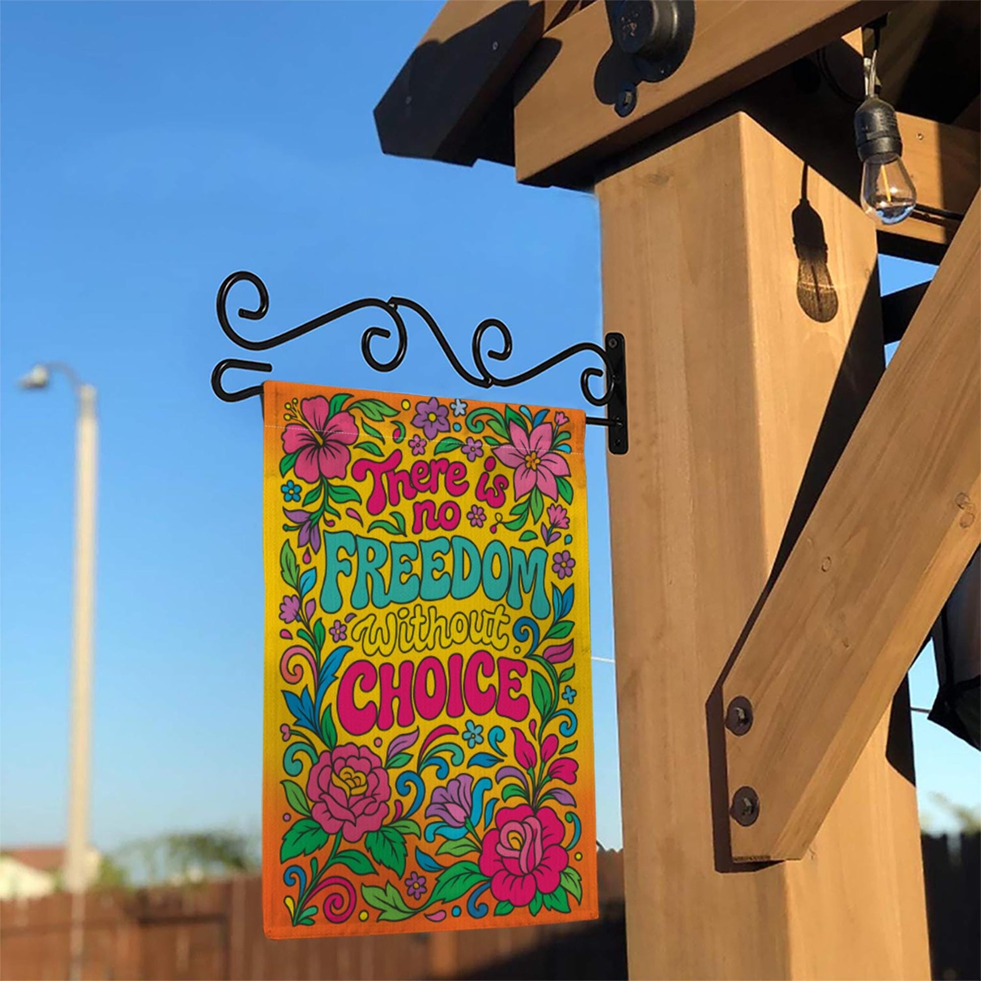 Freedom of Choice Flag, Retro 70s Floral Garden Banner, Pro Choice Quote Art, Hippie Groovy Yard Decor, Feminist Psychedelic Statement