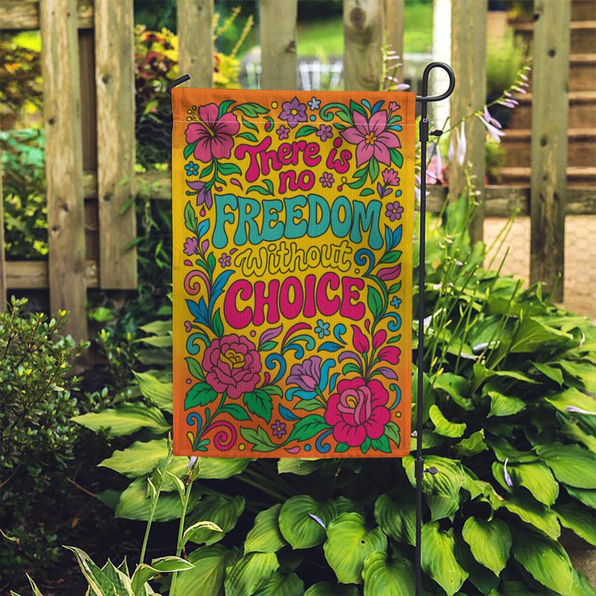 Freedom of Choice Flag, Retro 70s Floral Garden Banner, Pro Choice Quote Art, Hippie Groovy Yard Decor, Feminist Psychedelic Statement