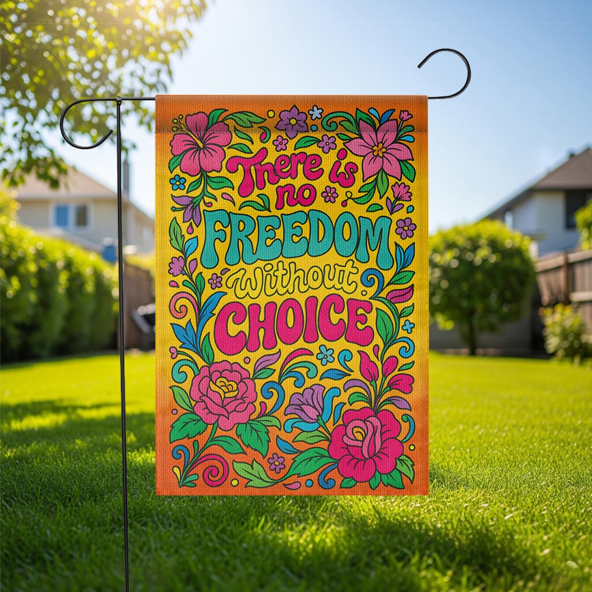 Freedom of Choice Flag, Retro 70s Floral Garden Banner, Pro Choice Quote Art, Hippie Groovy Yard Decor, Feminist Psychedelic Statement