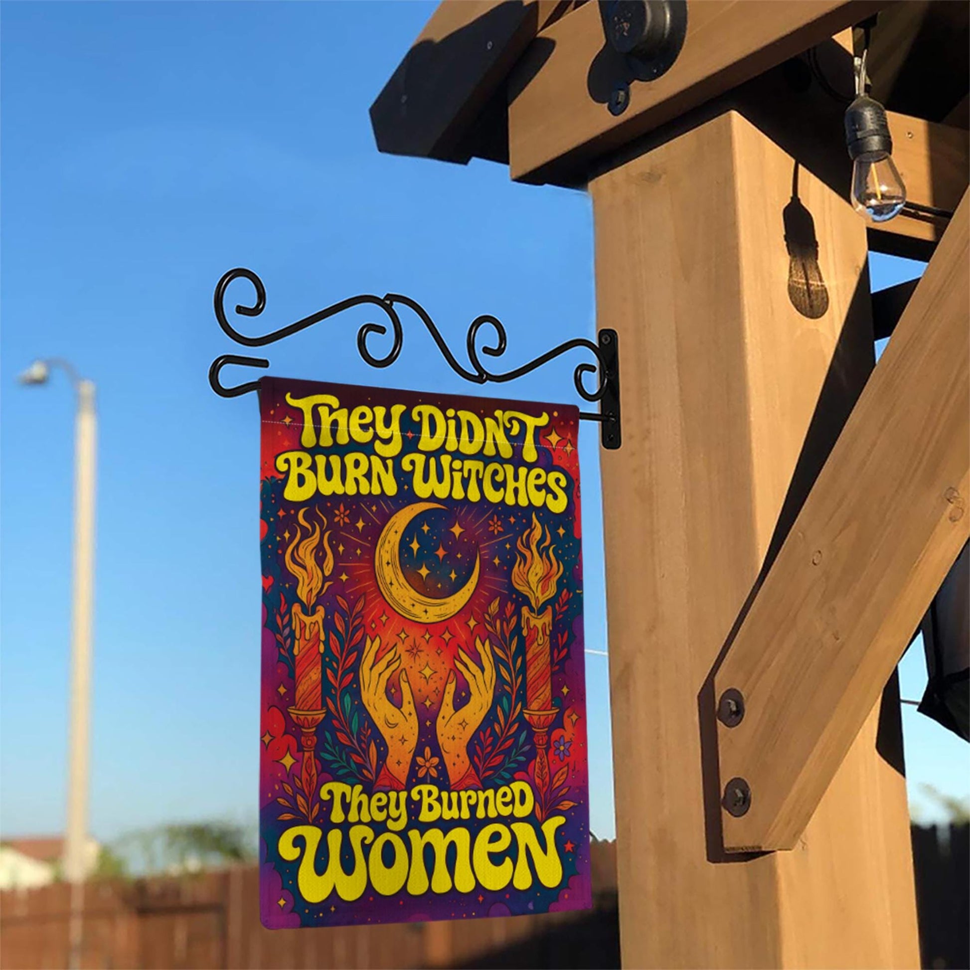 They Burned Women Garden Flag, Feminist Witchy Home Decor, Psychedelic 70s Yard Art, Halloween Woman Gift, Celestial Moon Outdoor Banner