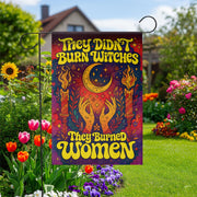 They Burned Women Garden Flag, Feminist Witchy Home Decor, Psychedelic 70s Yard Art, Halloween Woman Gift, Celestial Moon Outdoor Banner