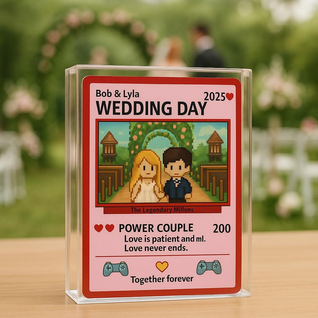 Custom Wedding Art Acrylic Block, Personalized Gamer Couple Gift, Wedding Day Keepsake, Retro Gaming Love Display, custom photo gift