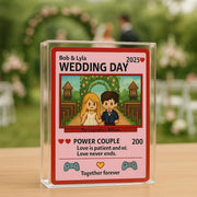 Custom Wedding Art Acrylic Block, Personalized Gamer Couple Gift, Wedding Day Keepsake, Retro Gaming Love Display, custom photo gift