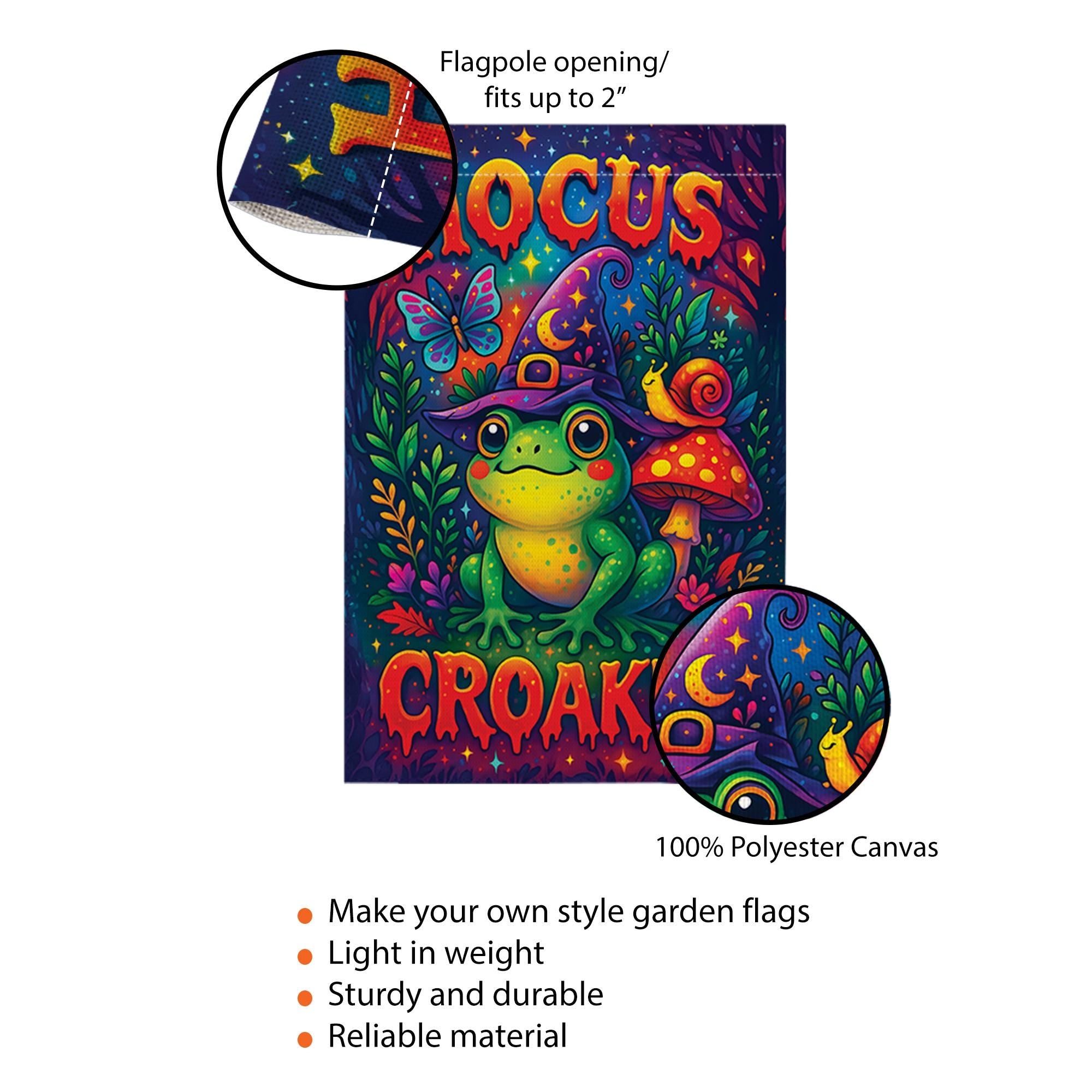 Funny Hocus Croakus Frog Garden Flag, Cute Witchy Halloween Decor, Whimsical Goblincore Yard Art, Cottagecore Fall Outdoor Sign Gift