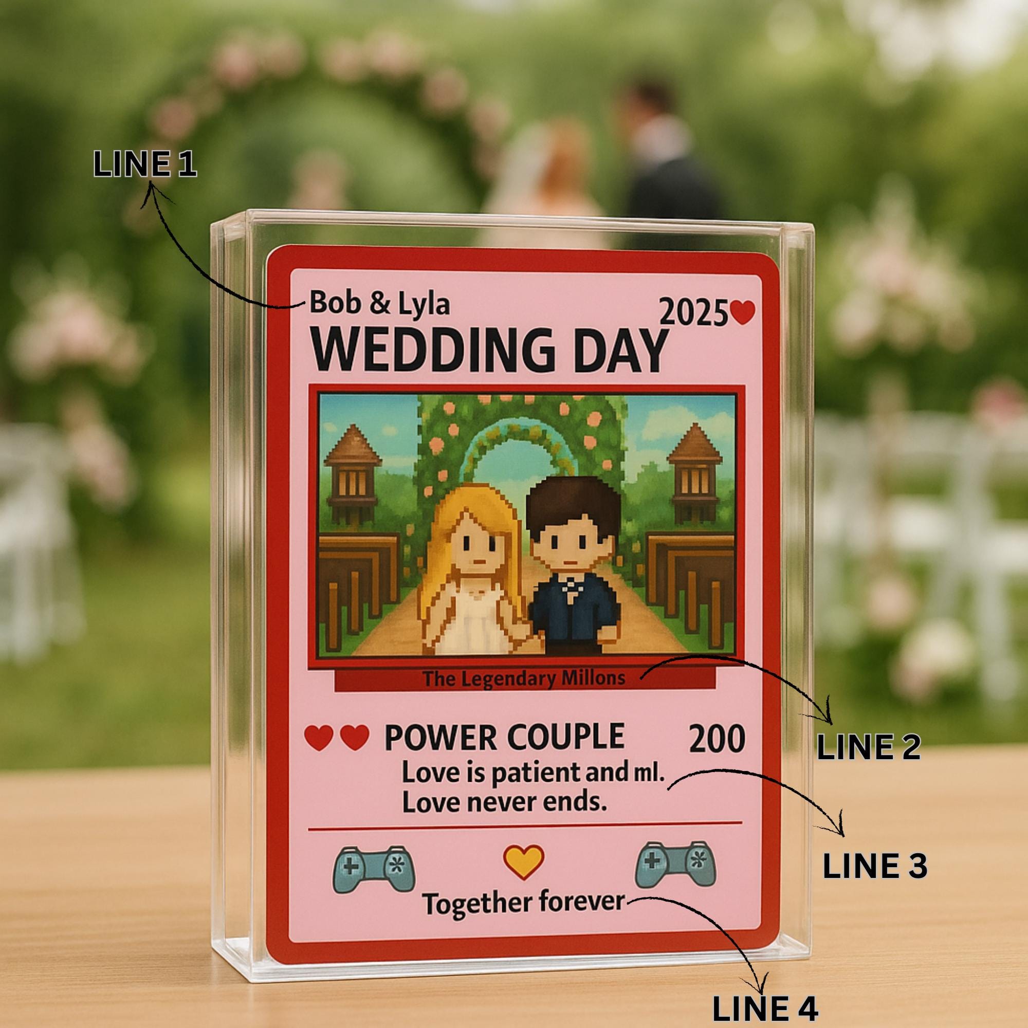 Custom Wedding Art Acrylic Block, Personalized Gamer Couple Gift, Wedding Day Keepsake, Retro Gaming Love Display, custom photo gift