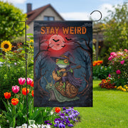 Stay Weird Frog Garden Flag, Witch on Snail Yard Banner, Goblincore Halloween Decor, Funny Gothic Cottagecore Spooky Welcome Sign