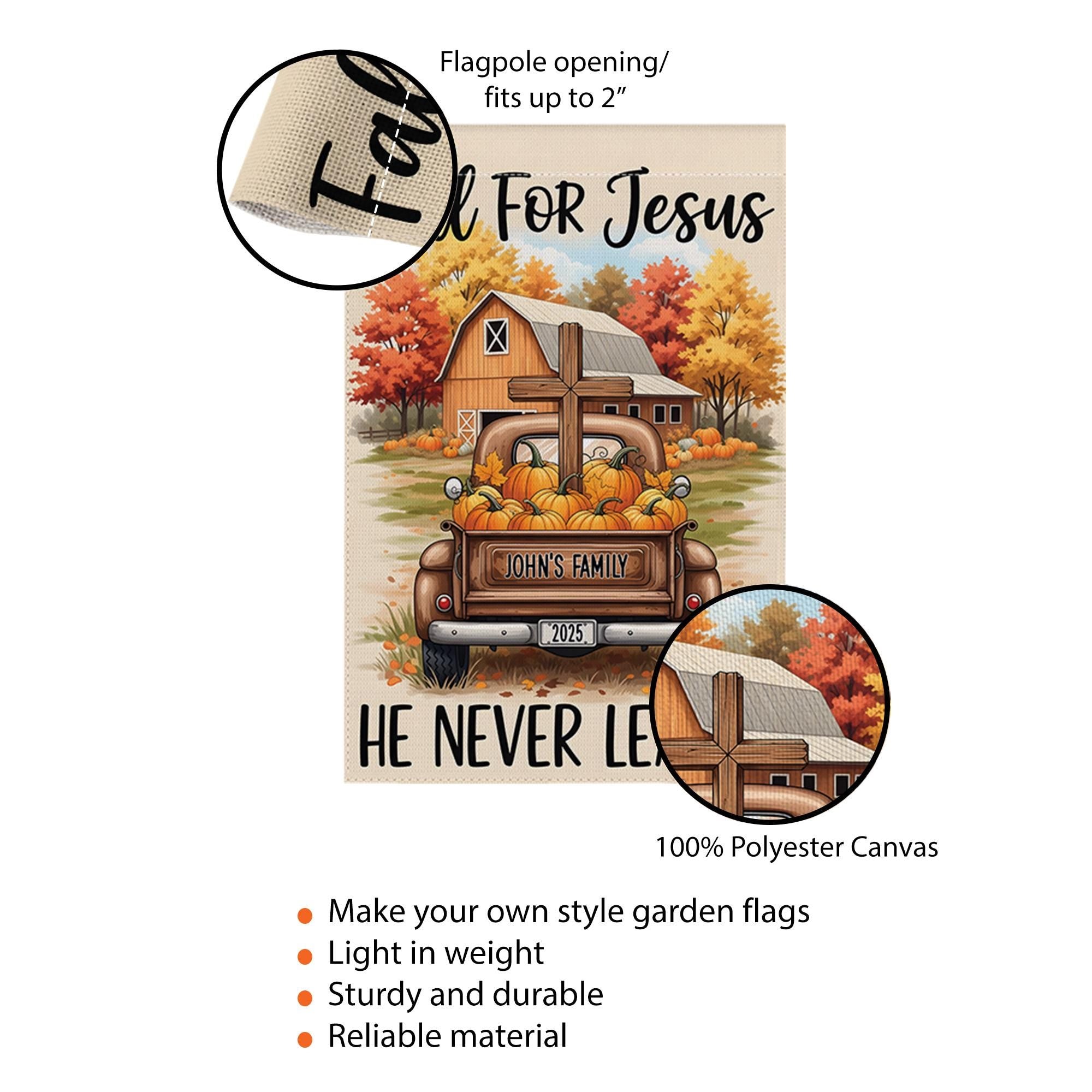Personalized Fall For Jesus Garden Flag, Custom Family Name Christian Decor, Religious Autumn Truck Cross, Farmhouse Yard Decor 2025