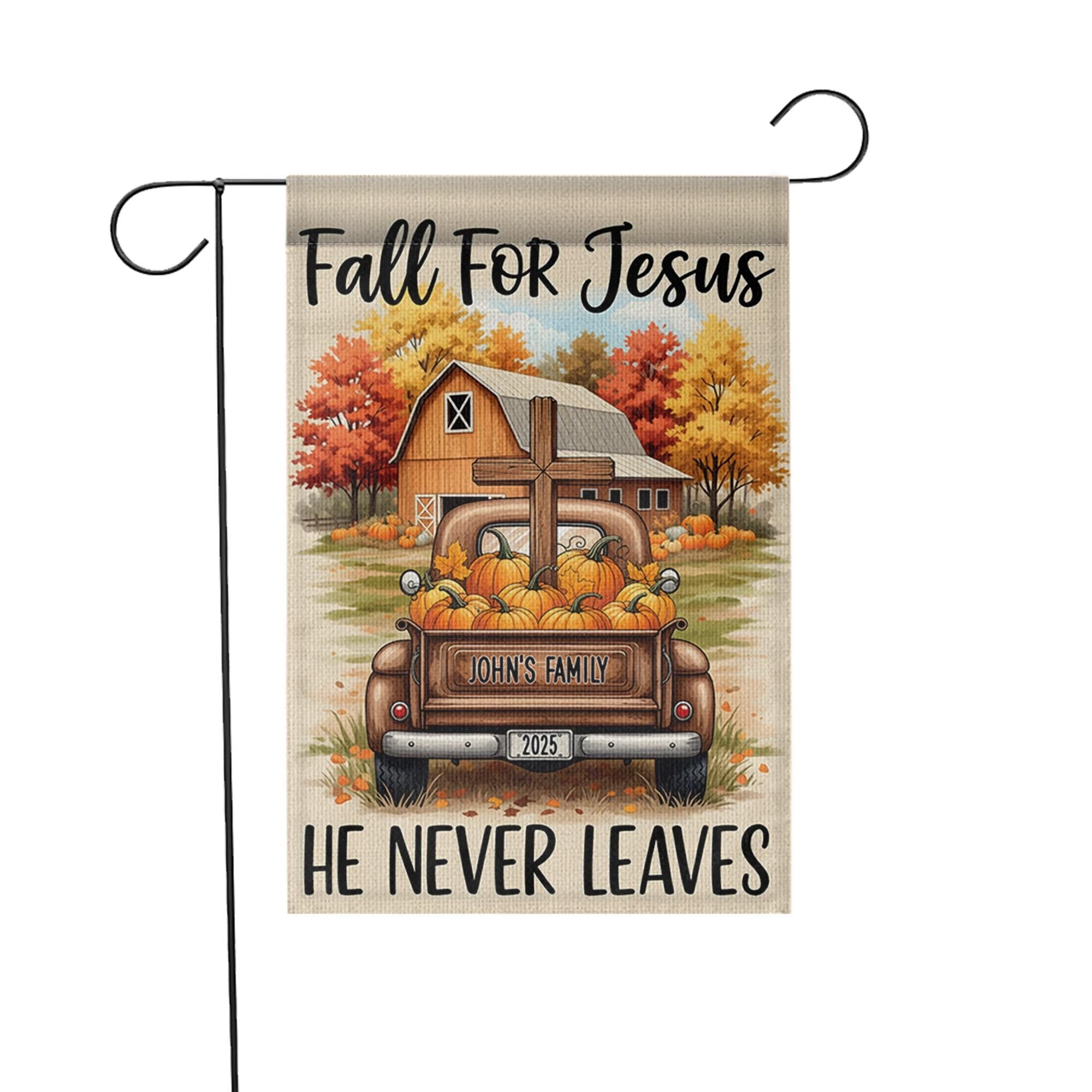 Personalized Fall For Jesus Garden Flag, Custom Family Name Christian Decor, Religious Autumn Truck Cross, Farmhouse Yard Decor 2025
