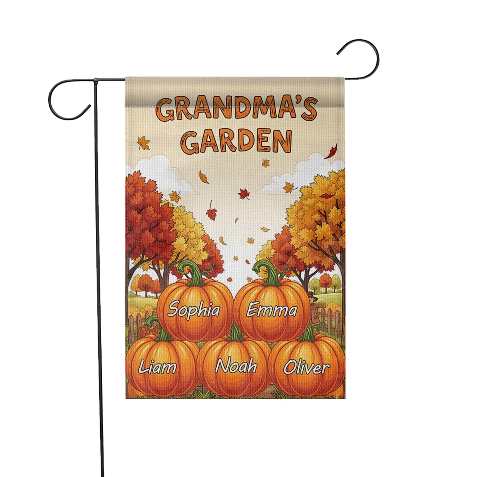 Personalized Grandma's Pumpkin Garden Flag, Custom Grandkids Names Fall Flag, Outdoor Thanksgiving Decor, Gift For Grandma Mimi Nana