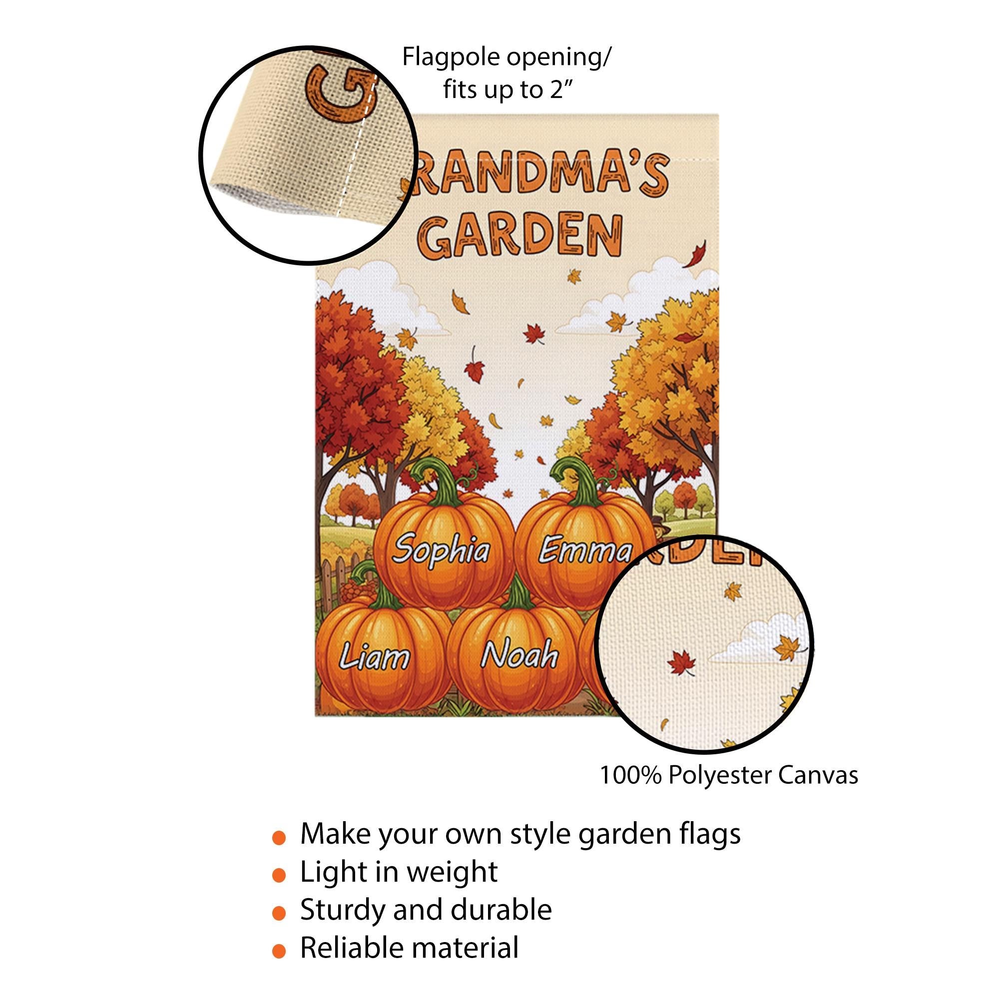 Personalized Grandma's Pumpkin Garden Flag, Custom Grandkids Names Fall Flag, Outdoor Thanksgiving Decor, Gift For Grandma Mimi Nana