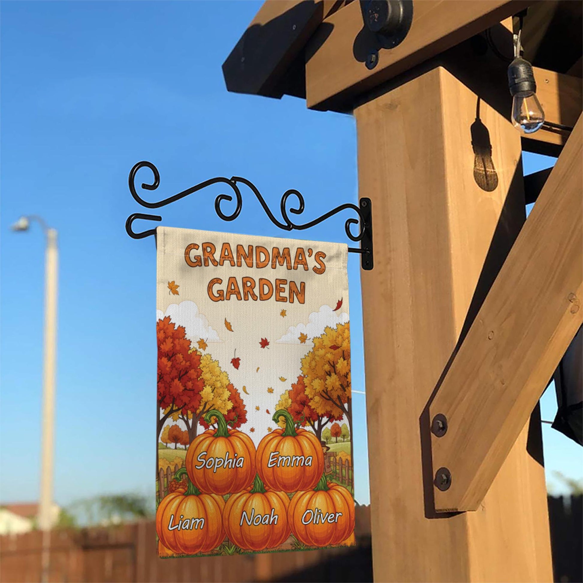 Personalized Grandma's Pumpkin Garden Flag, Custom Grandkids Names Fall Flag, Outdoor Thanksgiving Decor, Gift For Grandma Mimi Nana