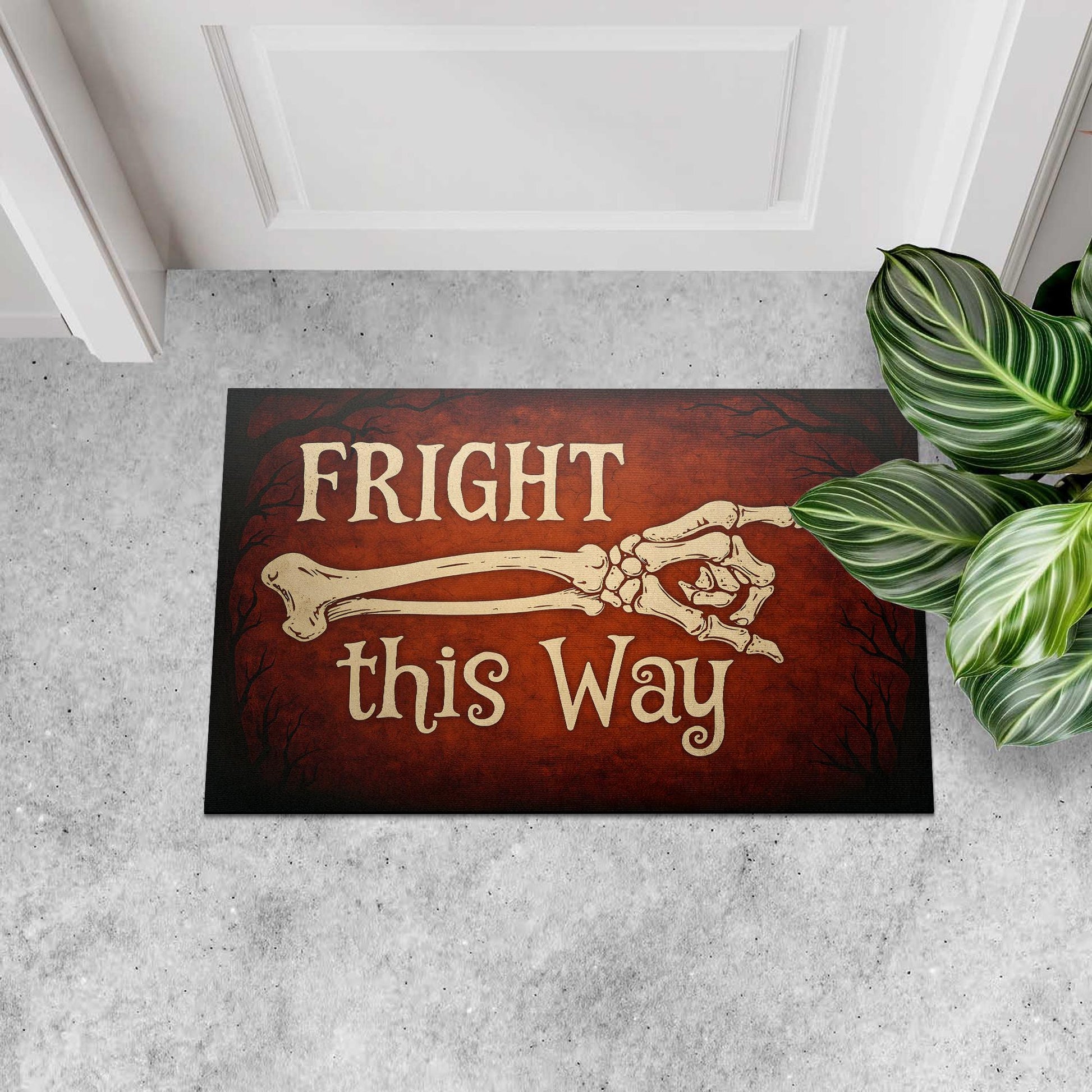 Fright This Way Doormat, Funny Halloween Welcome Mat, Skeleton Decor, Spooky Outdoor Rug, Gothic Porch Decor, Fall Entry Mat Gift