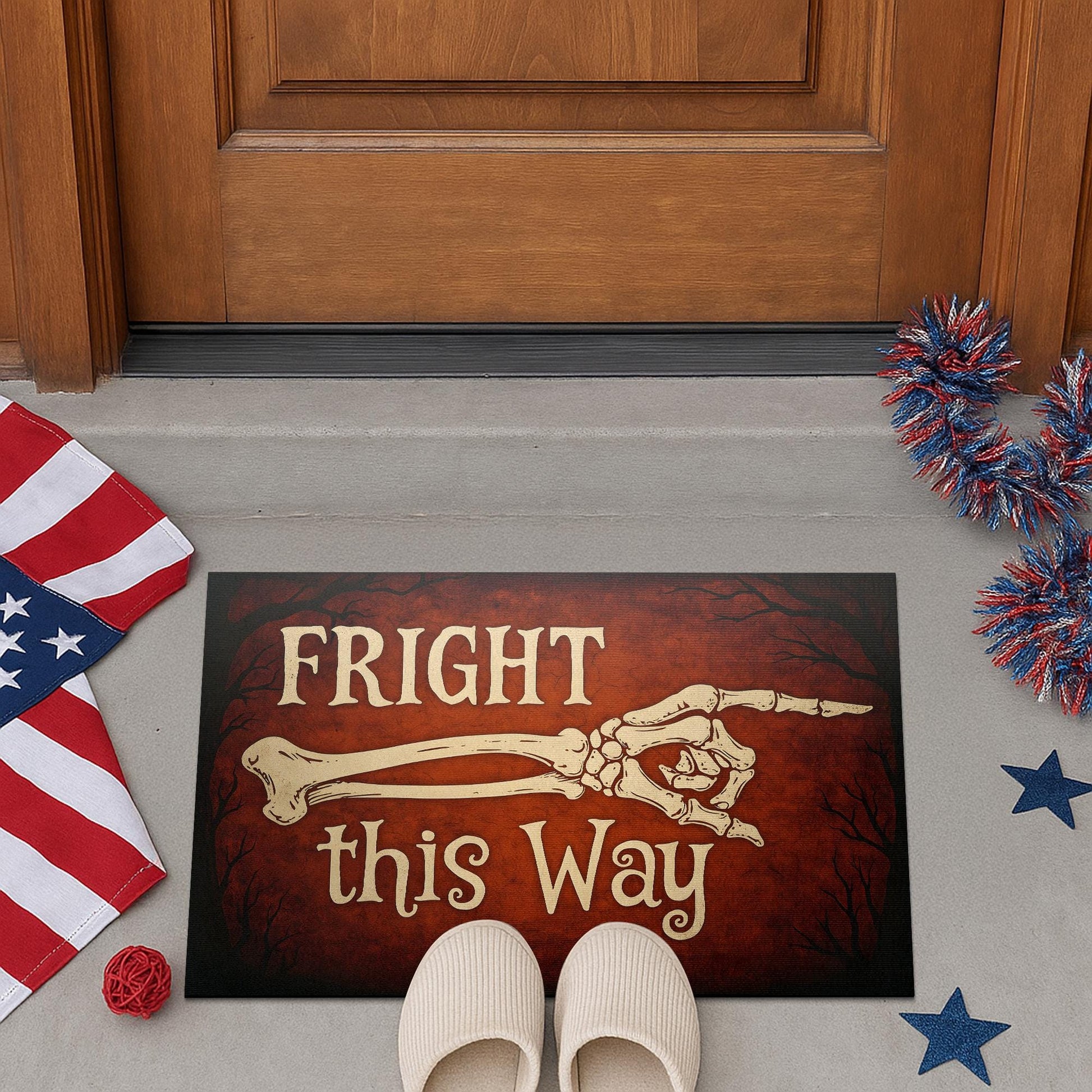 Fright This Way Doormat, Funny Halloween Welcome Mat, Skeleton Decor, Spooky Outdoor Rug, Gothic Porch Decor, Fall Entry Mat Gift