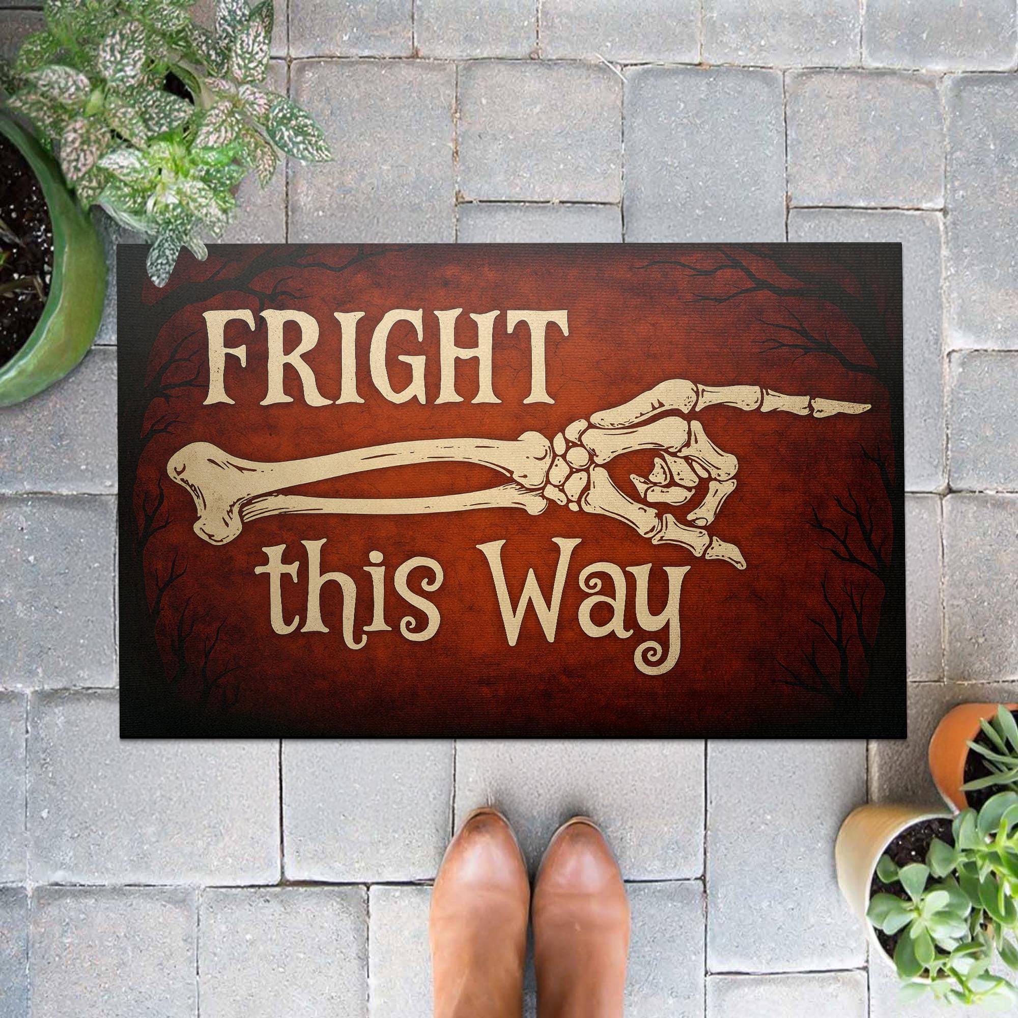 Fright This Way Doormat, Funny Halloween Welcome Mat, Skeleton Decor, Spooky Outdoor Rug, Gothic Porch Decor, Fall Entry Mat Gift
