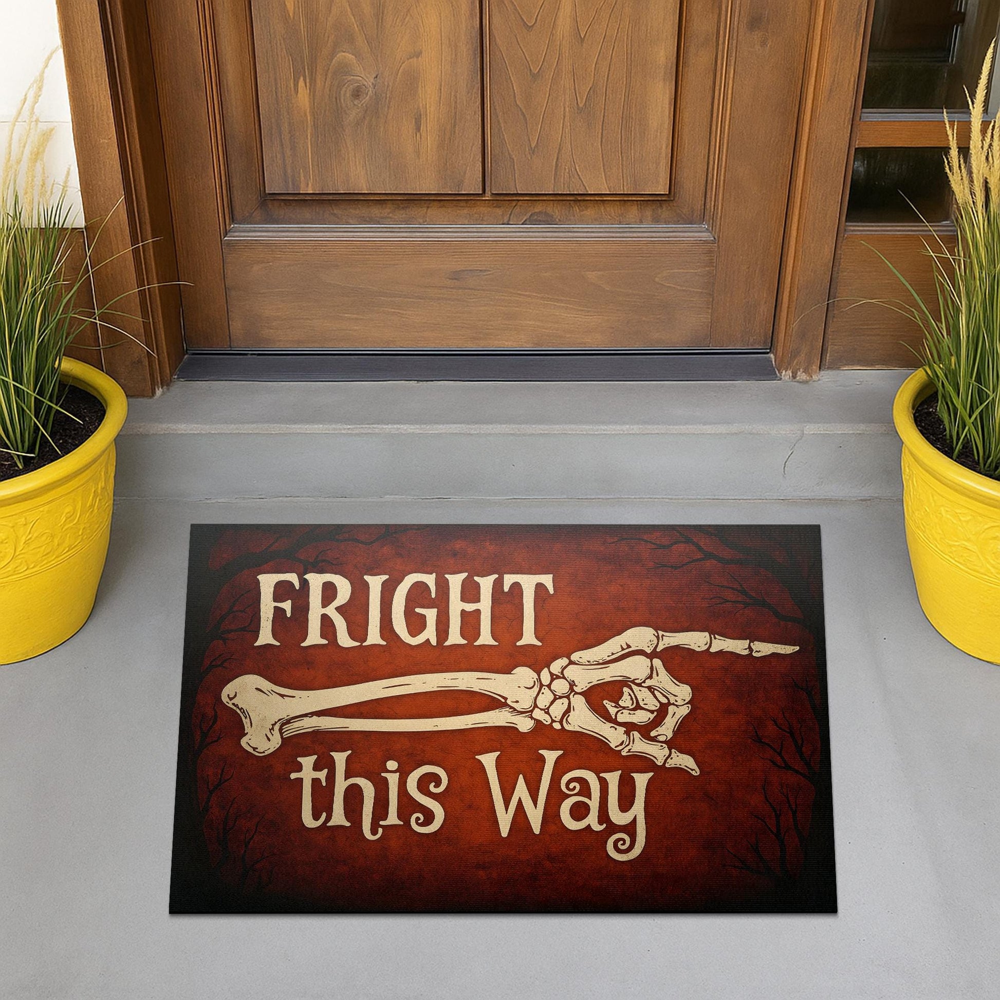 Fright This Way Doormat, Funny Halloween Welcome Mat, Skeleton Decor, Spooky Outdoor Rug, Gothic Porch Decor, Fall Entry Mat Gift