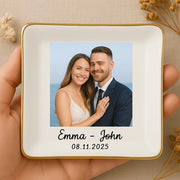 Custom Wedding Photo Jewelry Tray, Personalized Ring Dish with Couple Name & Date, Engagement or Anniversary Gift Keepsake