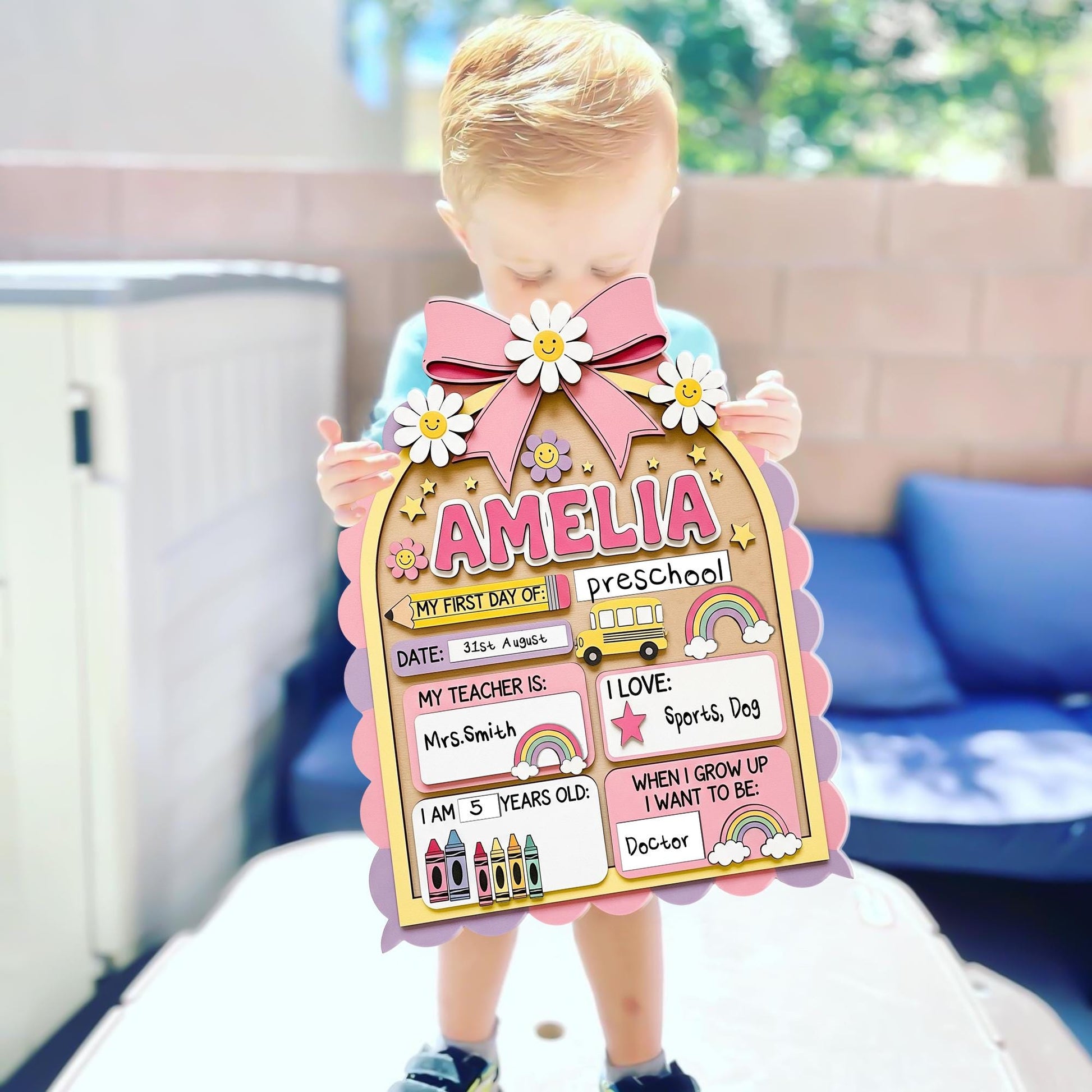 Personalized First Day of School Sign, Reusable Preschool Photo Board, Back to School Chalkboard for Kids, Custom School Prop Gift