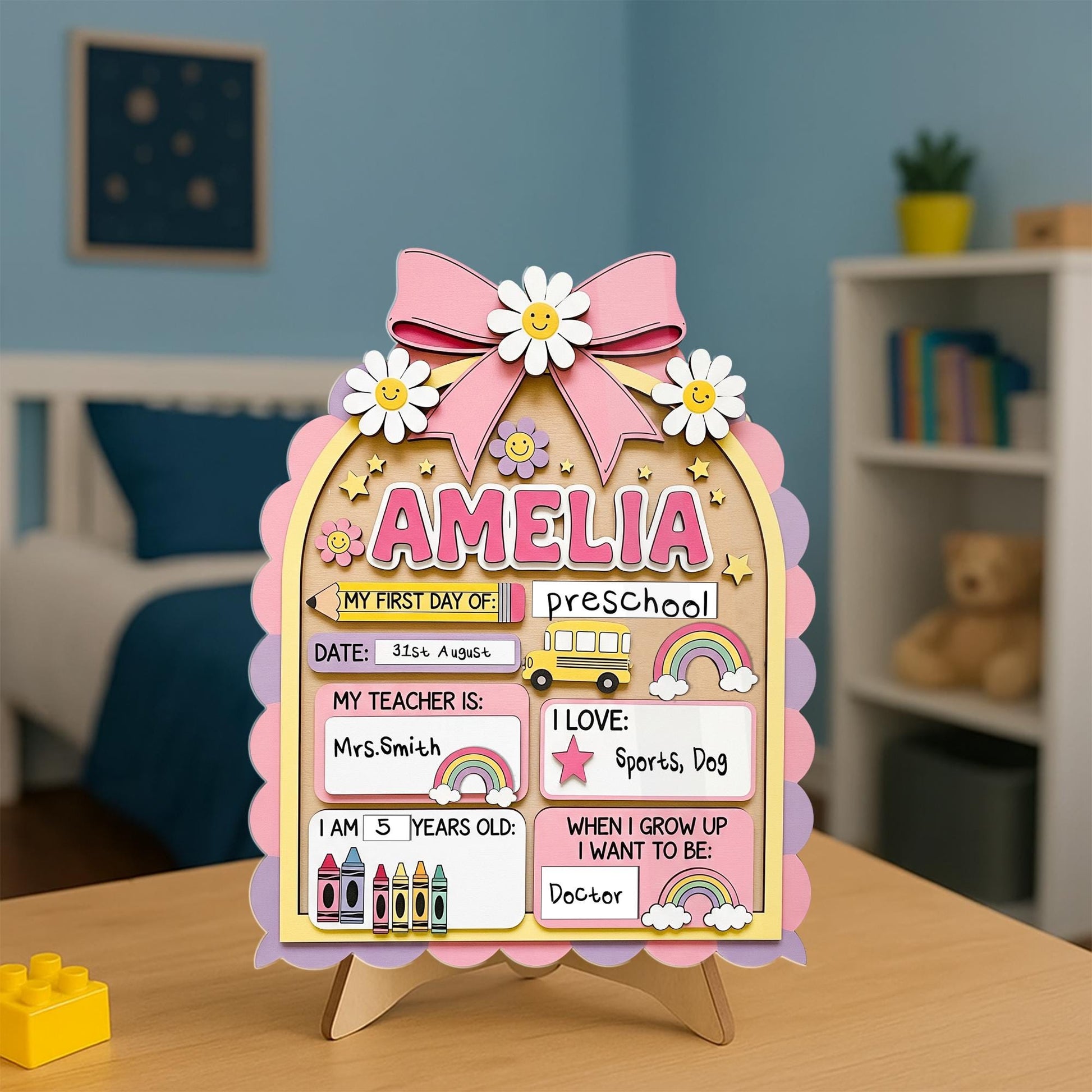 Personalized First Day of School Sign, Reusable Preschool Photo Board, Back to School Chalkboard for Kids, Custom School Prop Gift