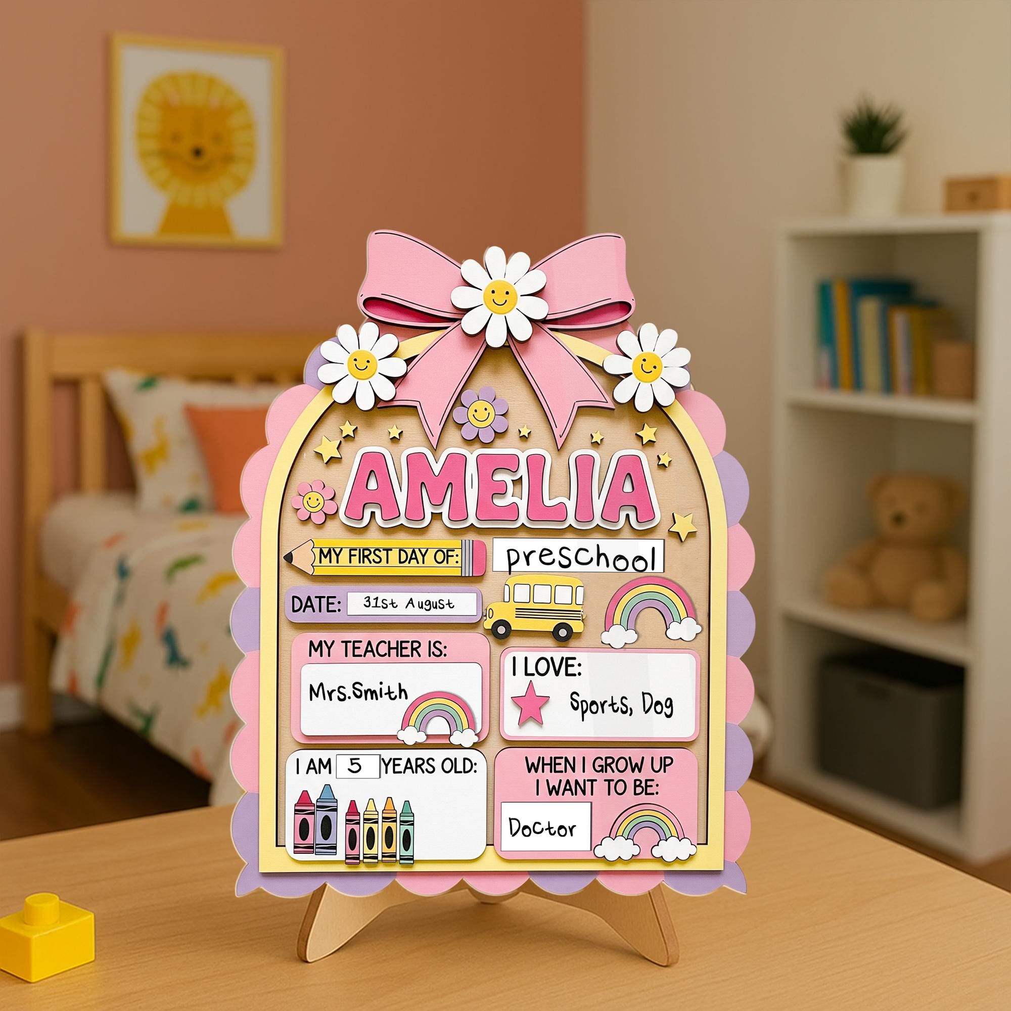 Personalized First Day of School Sign, Reusable Preschool Photo Board, Back to School Chalkboard for Kids, Custom School Prop Gift