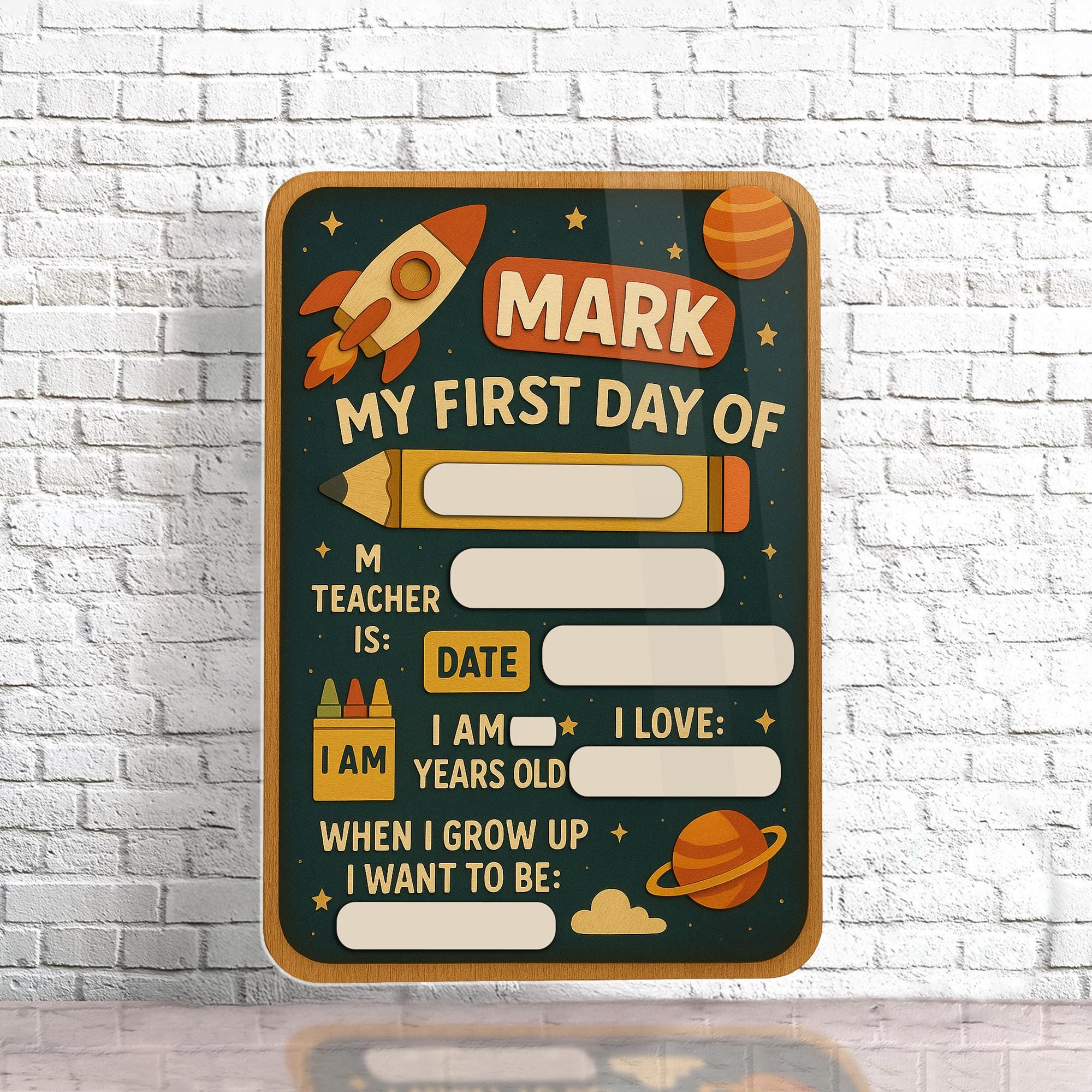 Reusable First Day of School Sign, Space Theme Back to School Board for Kids, Custom Chalkboard Photo Prop, Fillable Milestone Sign