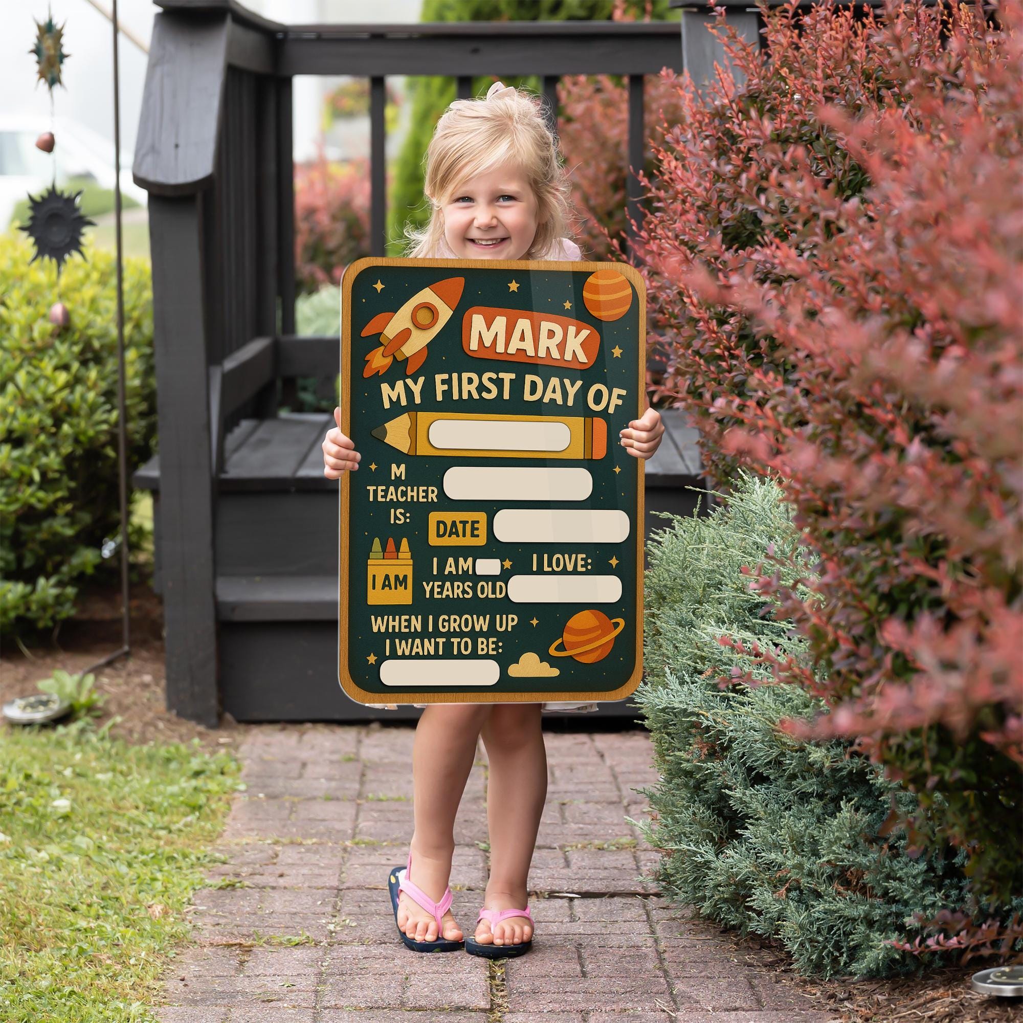 Reusable First Day of School Sign, Space Theme Back to School Board for Kids, Custom Chalkboard Photo Prop, Fillable Milestone Sign