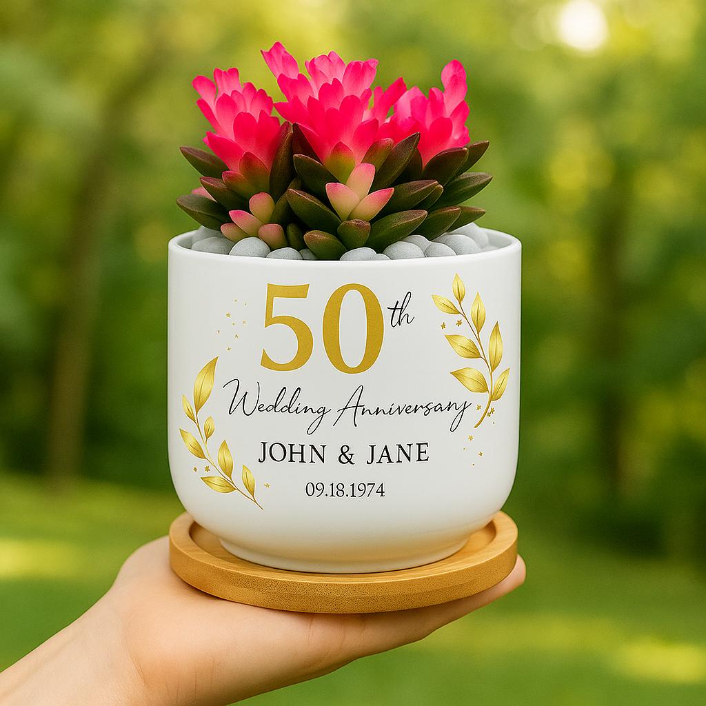 Personalized 50th Anniversary Garden Plant Pot, Custom Anniversary Gift, Wedding Anniversary Keepsake, 50th Anniversary Gift for Couple