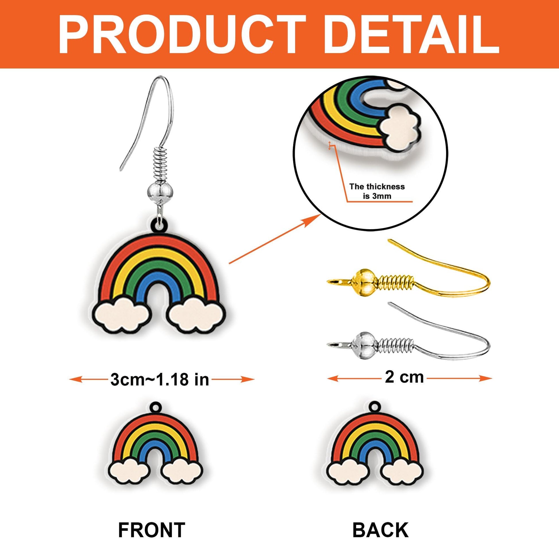 Rainbow Cloud Earrings, Colorful Pride Jewelry, Cute Weather Dangle Earrings, Fun LGBTQ Gift, Kawaii Rainbow Drop Earrings