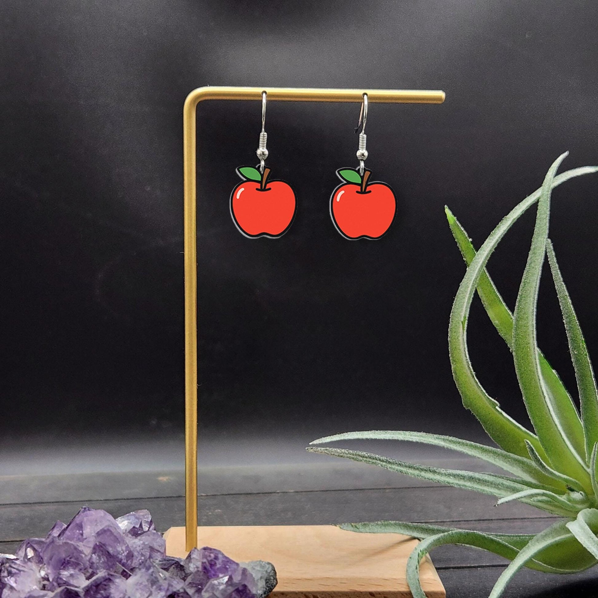 Apple Dangle Earrings, Teacher Gift Jewelry, Cute Fruit Drop Earrings, Red Apple Charm, Fall Fashion Earrings, Back to School Accessory