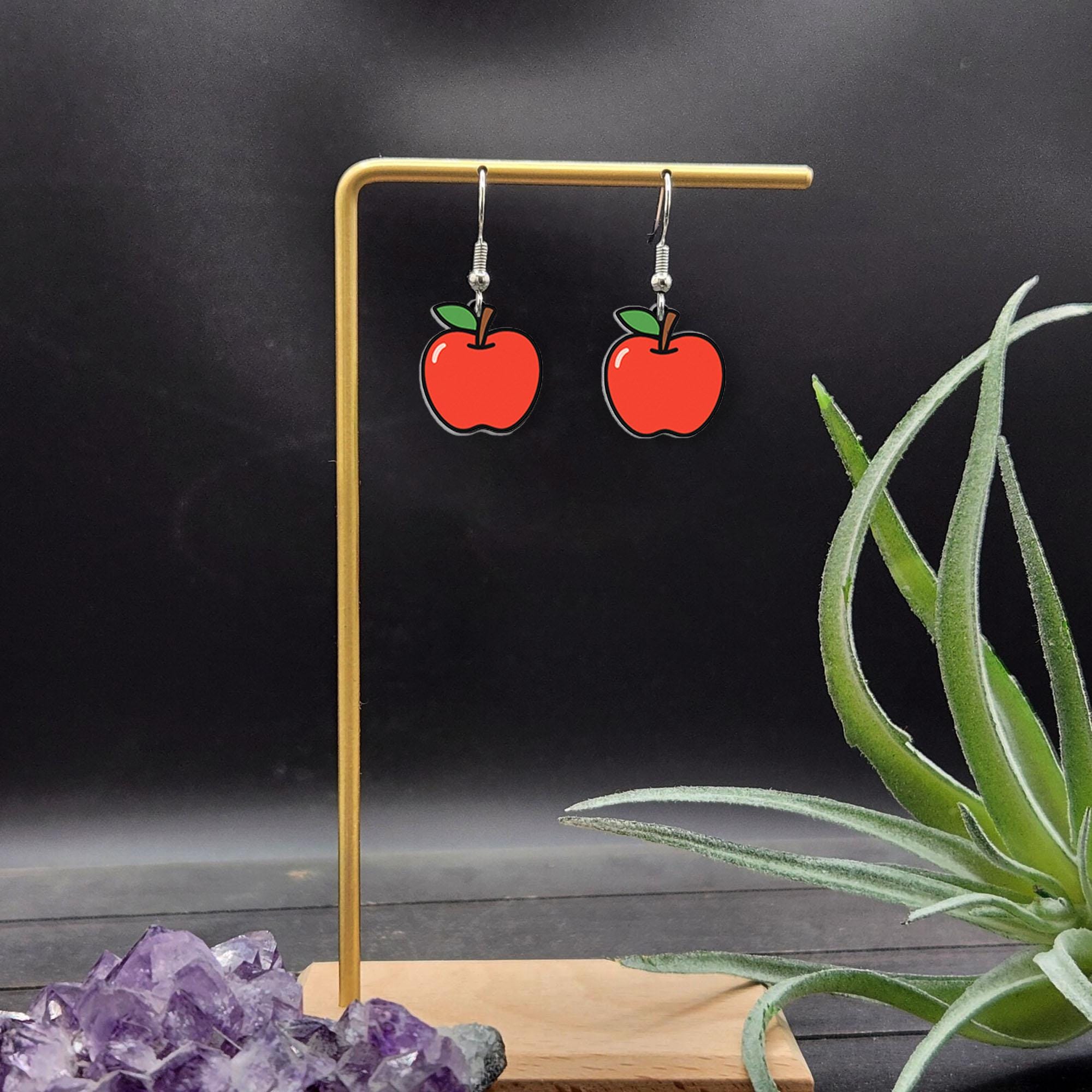 Apple Dangle Earrings, Teacher Gift Jewelry, Cute Fruit Drop Earrings, Red Apple Charm, Fall Fashion Earrings, Back to School Accessory