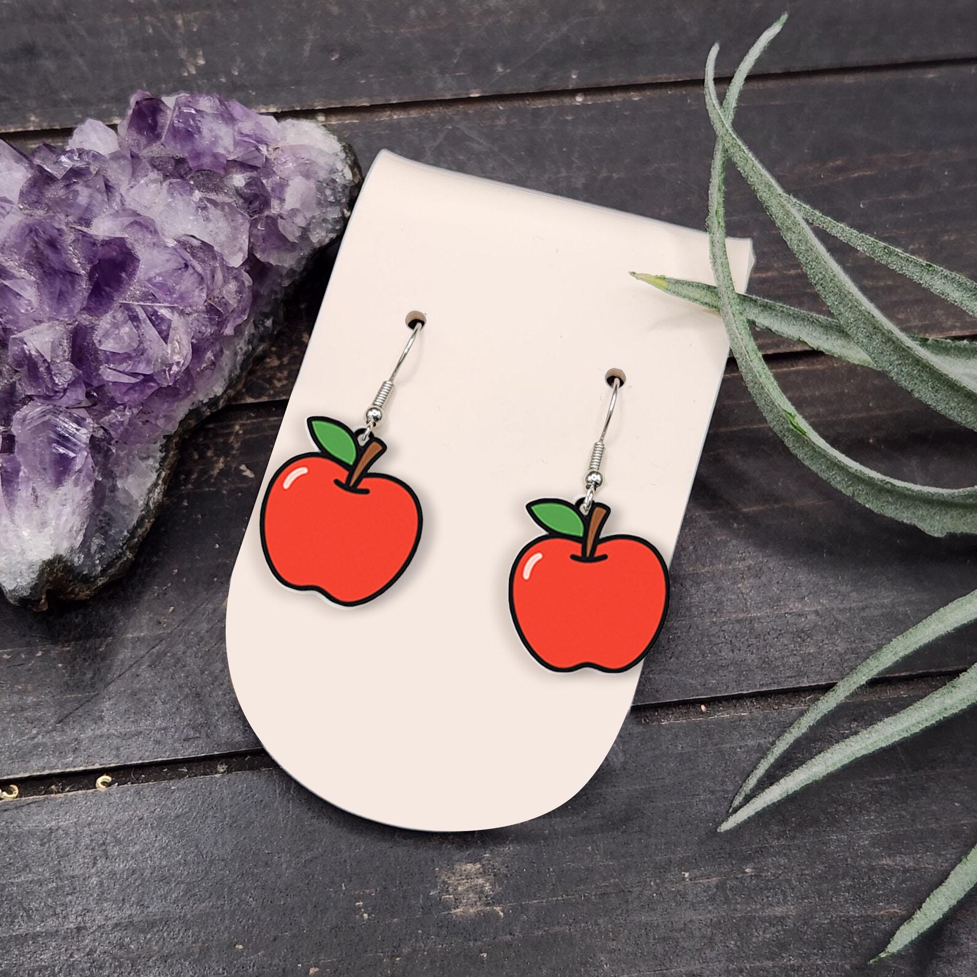 Apple Dangle Earrings, Teacher Gift Jewelry, Cute Fruit Drop Earrings, Red Apple Charm, Fall Fashion Earrings, Back to School Accessory
