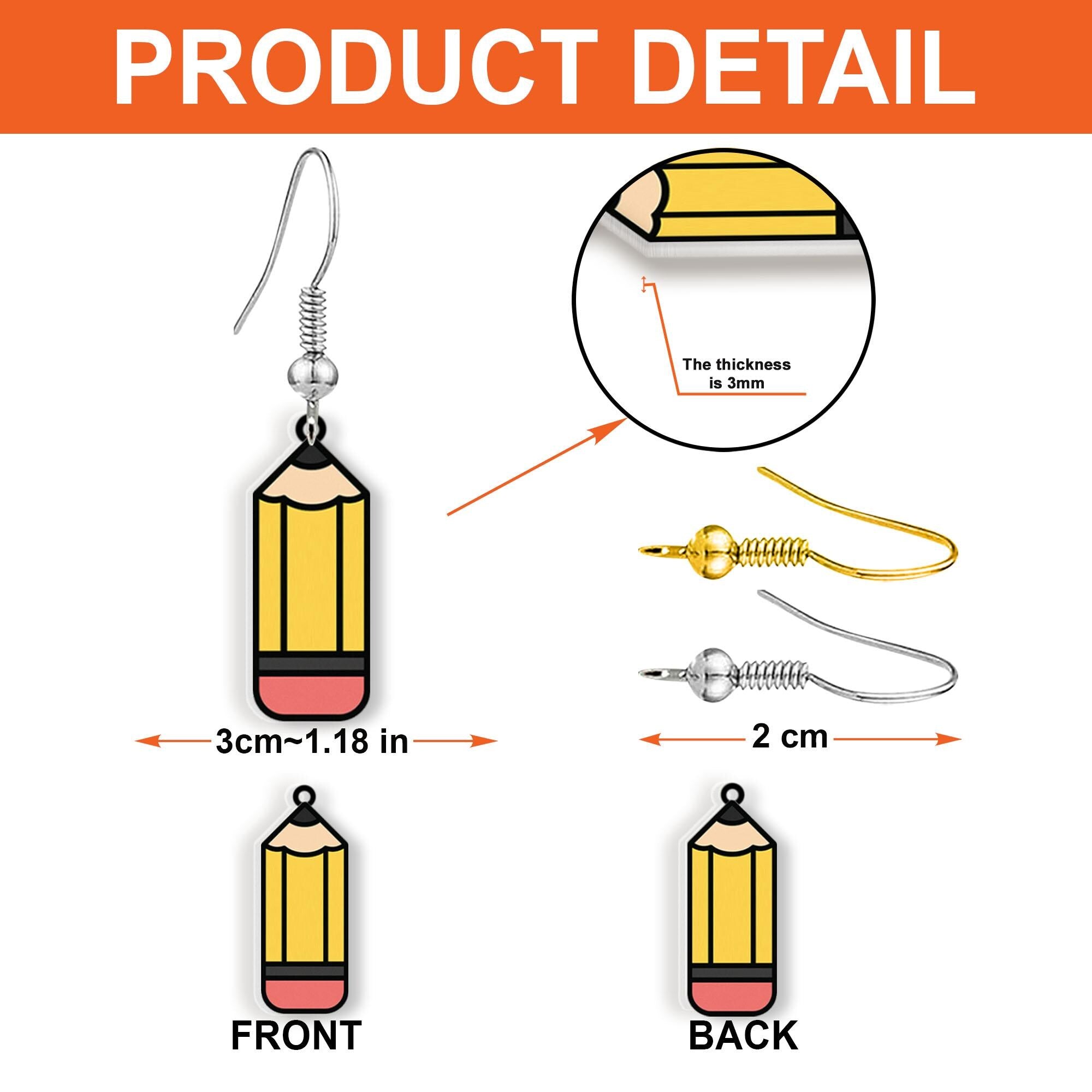 Pencil Earrings for Teachers, Back to School Jewelry, Cute Stationery Gift, Yellow Pencil Dangles, Classroom Accessory Earrings