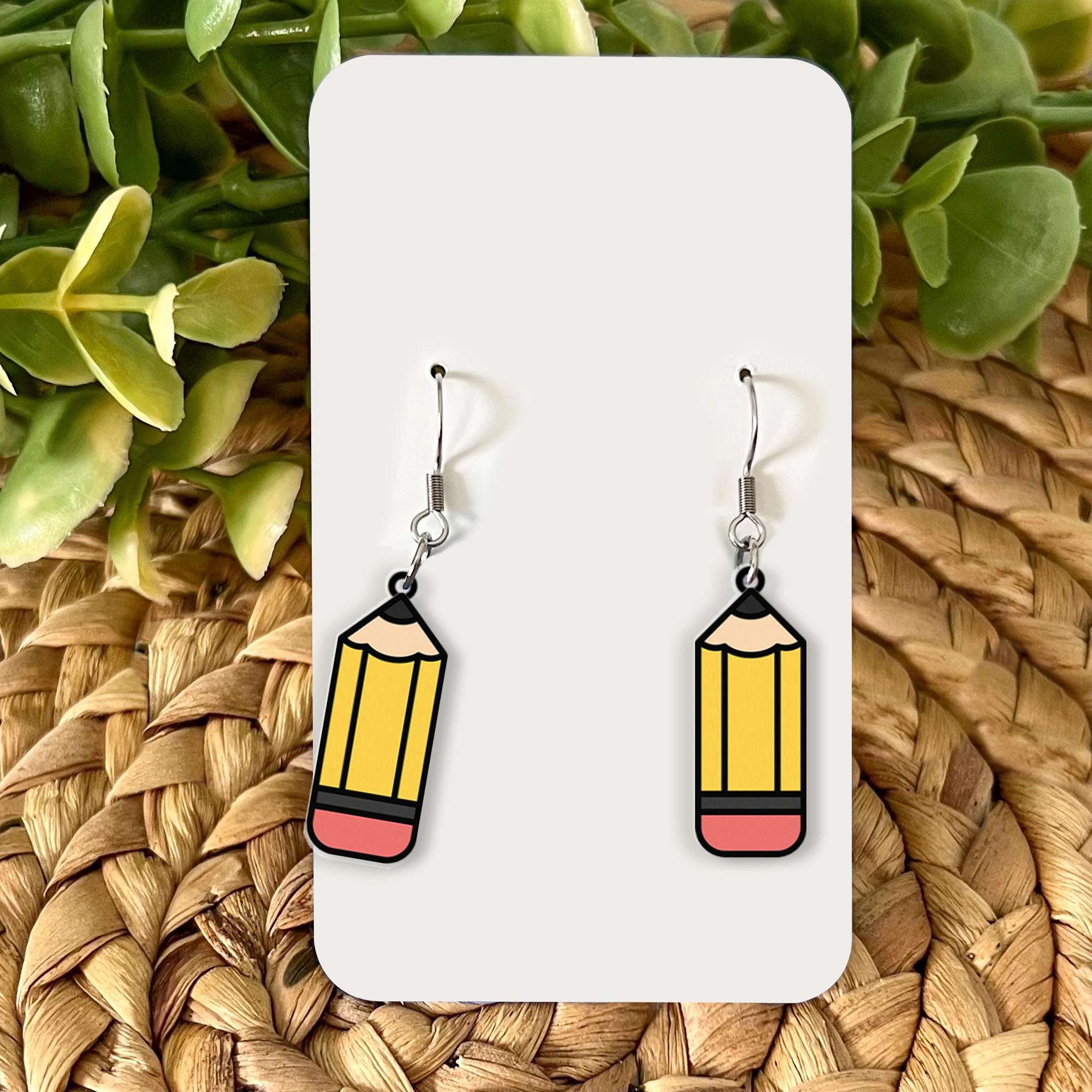 Pencil Earrings for Teachers, Back to School Jewelry, Cute Stationery Gift, Yellow Pencil Dangles, Classroom Accessory Earrings