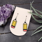 Pencil Earrings for Teachers, Back to School Jewelry, Cute Stationery Gift, Yellow Pencil Dangles, Classroom Accessory Earrings