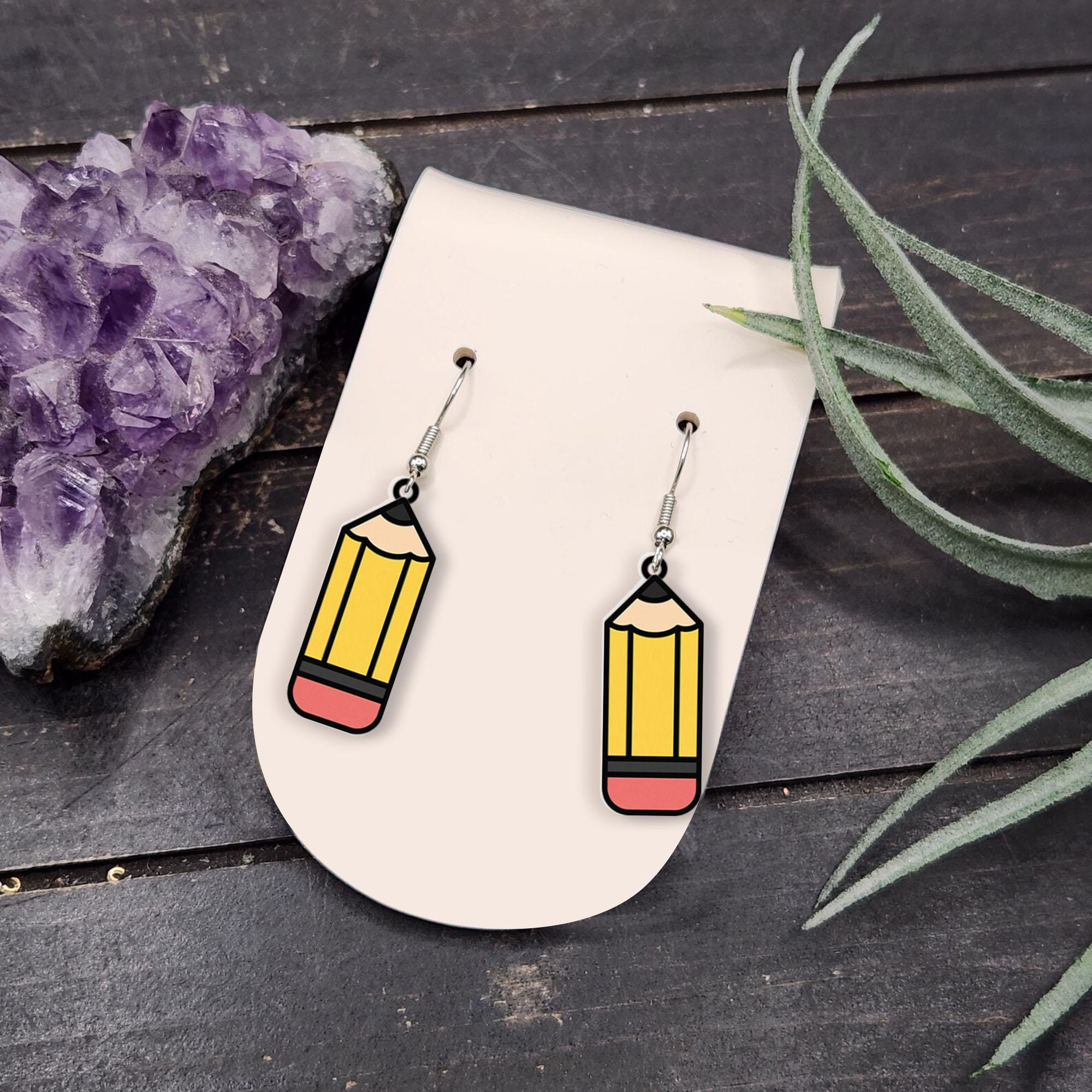 Pencil Earrings for Teachers, Back to School Jewelry, Cute Stationery Gift, Yellow Pencil Dangles, Classroom Accessory Earrings
