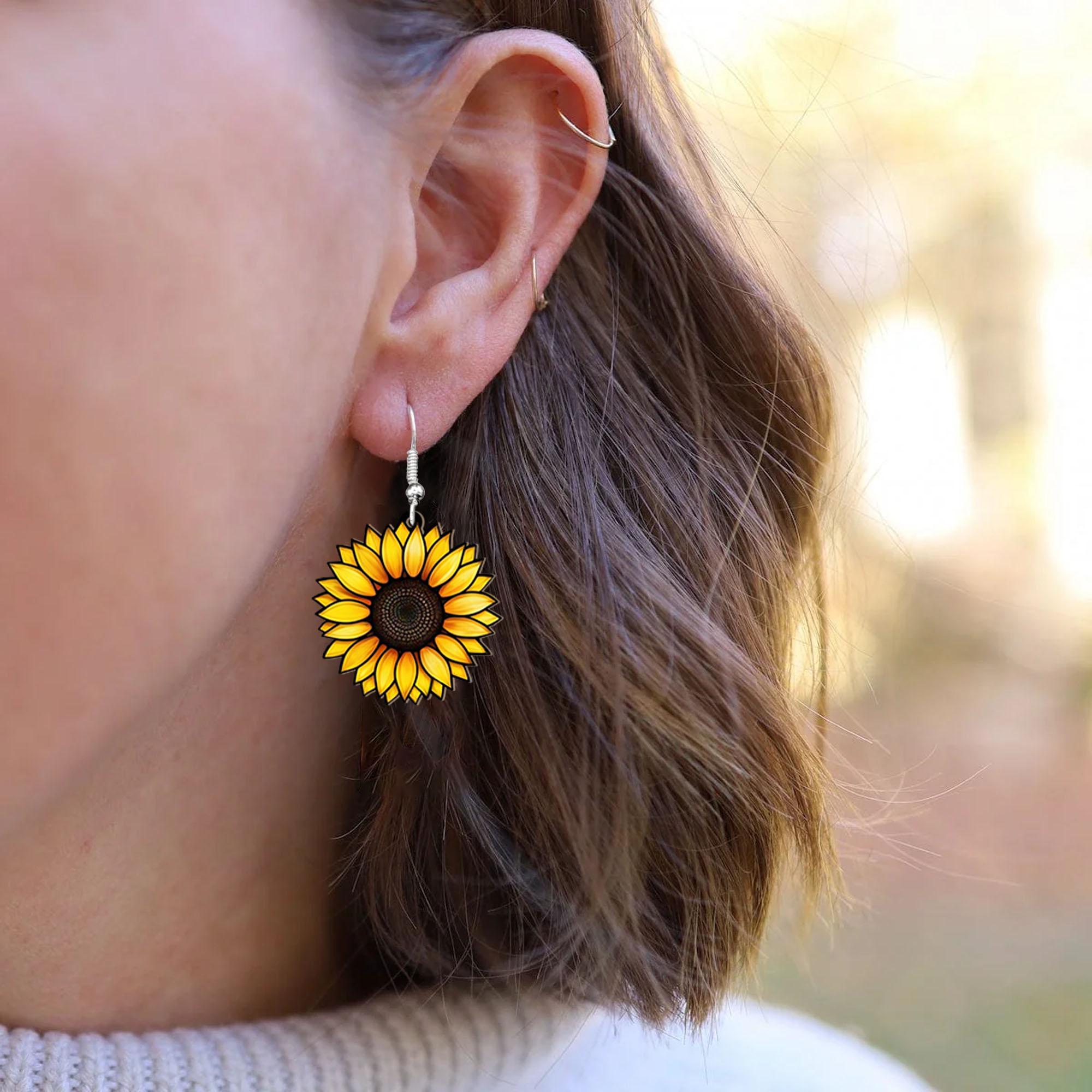 Sunflower Dangle Earrings, Boho Floral Jewelry, Bright Yellow Flower Gift, Nature Inspired Accessory, Summer Statement Earrings