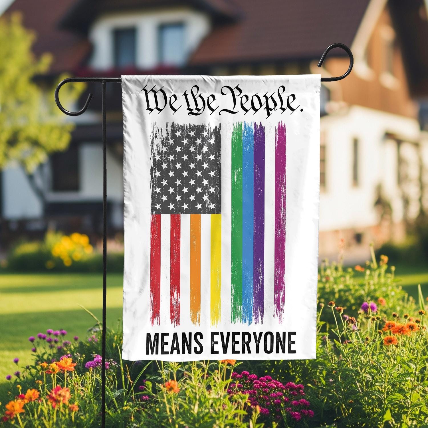 We the People Means Everyone Garden Flag – Patriotic LGBTQ+ Pride Yard Decor, Inclusive American Flag Outdoor Banner, Equal Rights Shirt