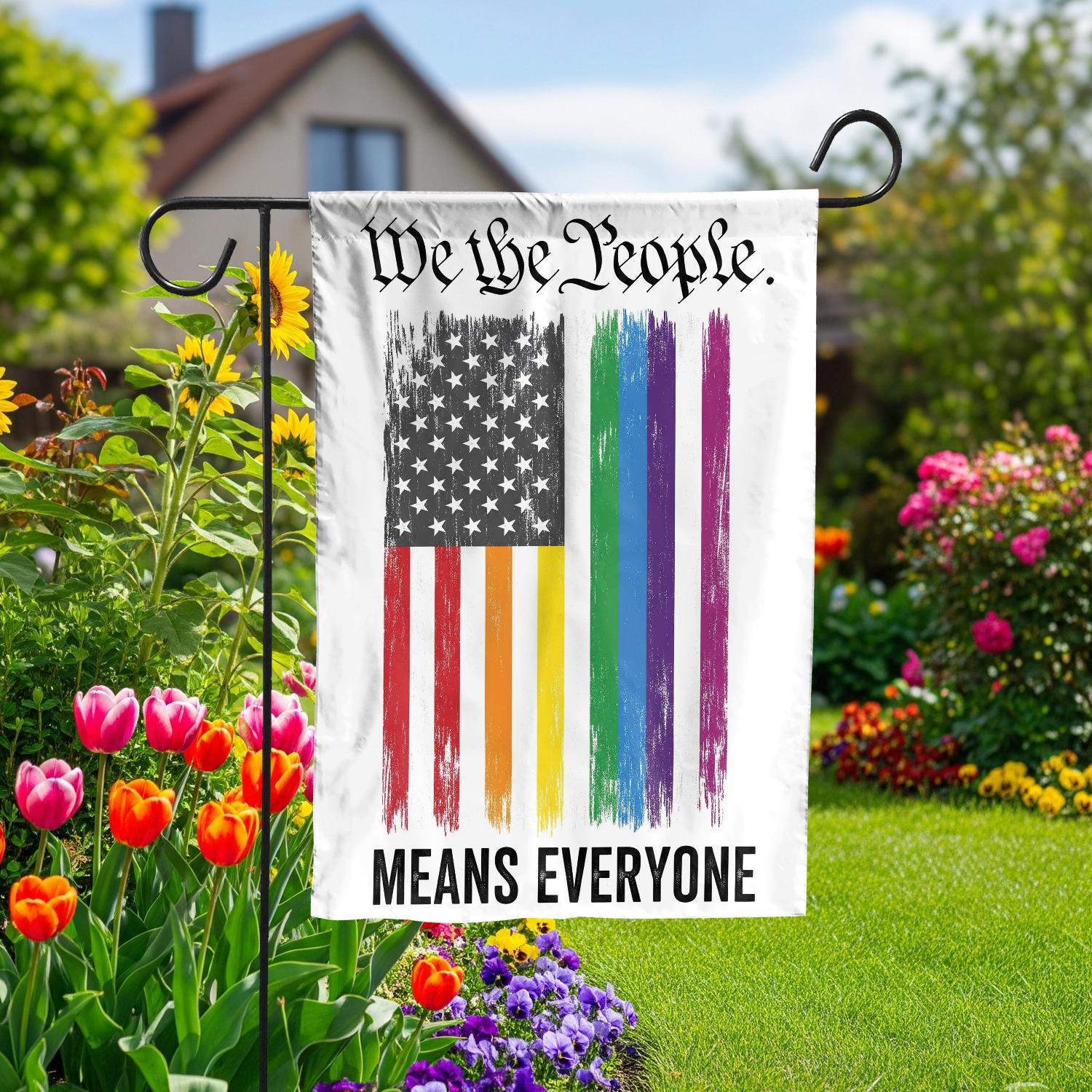 We the People Means Everyone Garden Flag – Patriotic LGBTQ+ Pride Yard Decor, Inclusive American Flag Outdoor Banner, Equal Rights Shirt