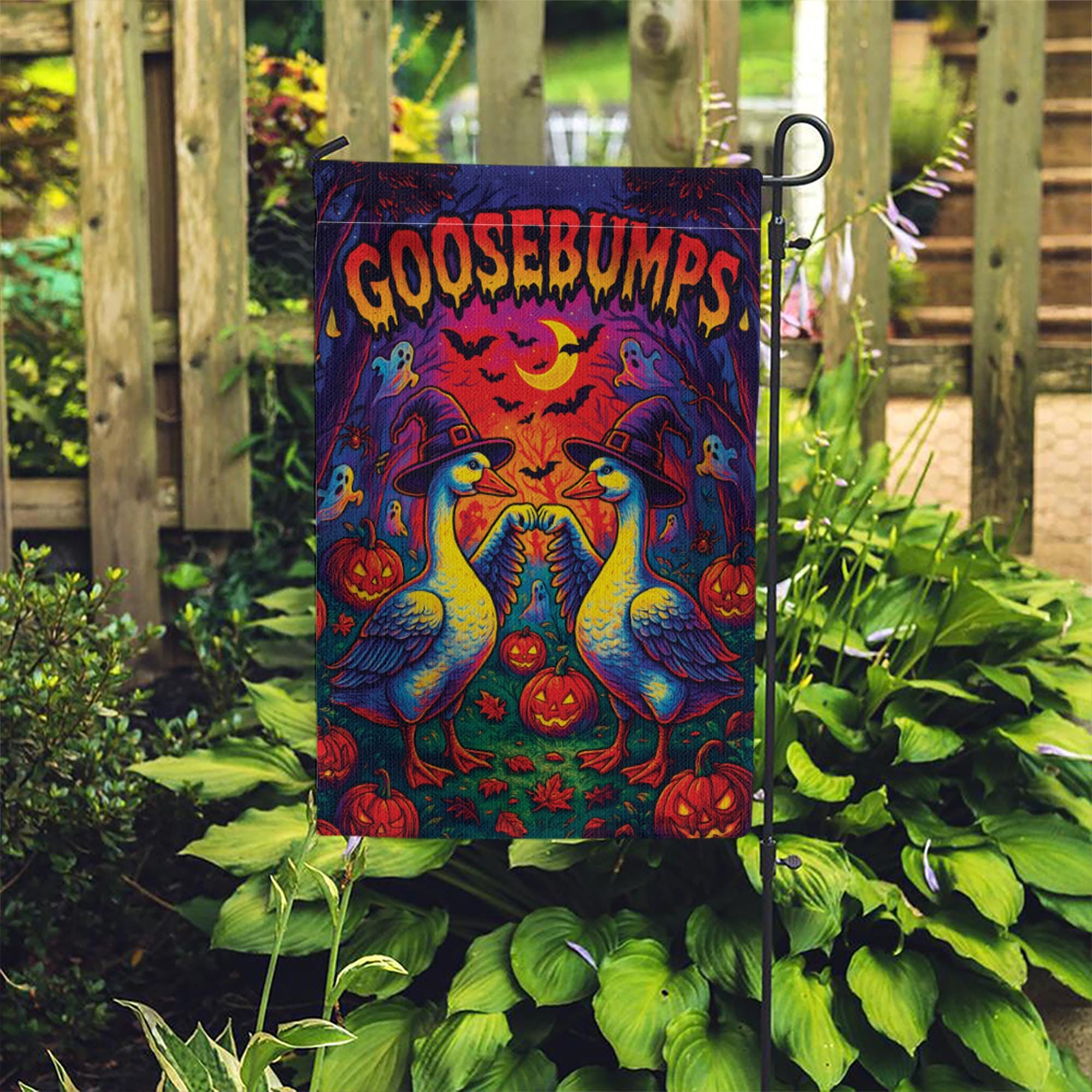 Funny Halloween Goose Garden Flag – Witch Goose Yard Decor, Goosebumps Outdoor Banner