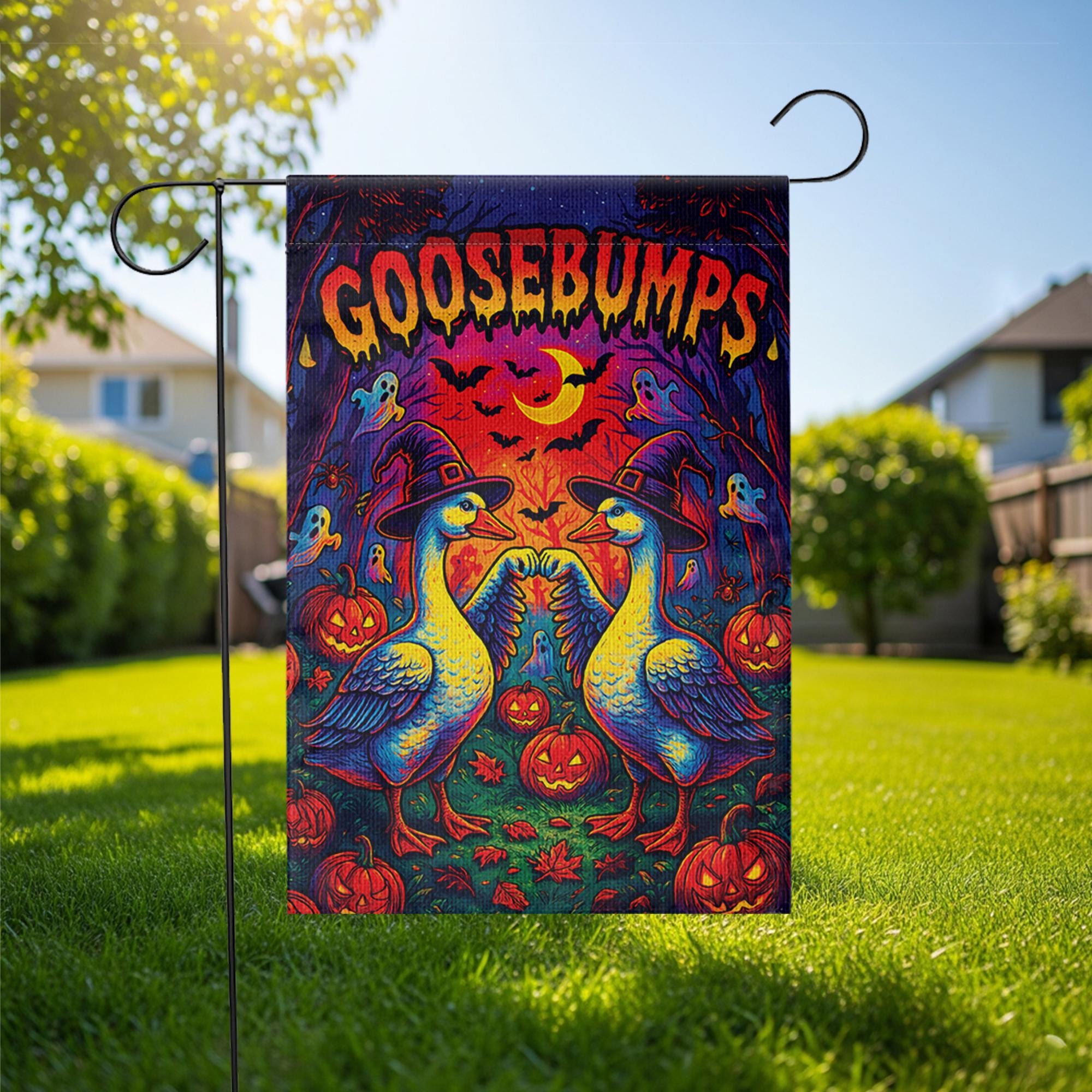 Funny Halloween Goose Garden Flag – Witch Goose Yard Decor, Goosebumps Outdoor Banner
