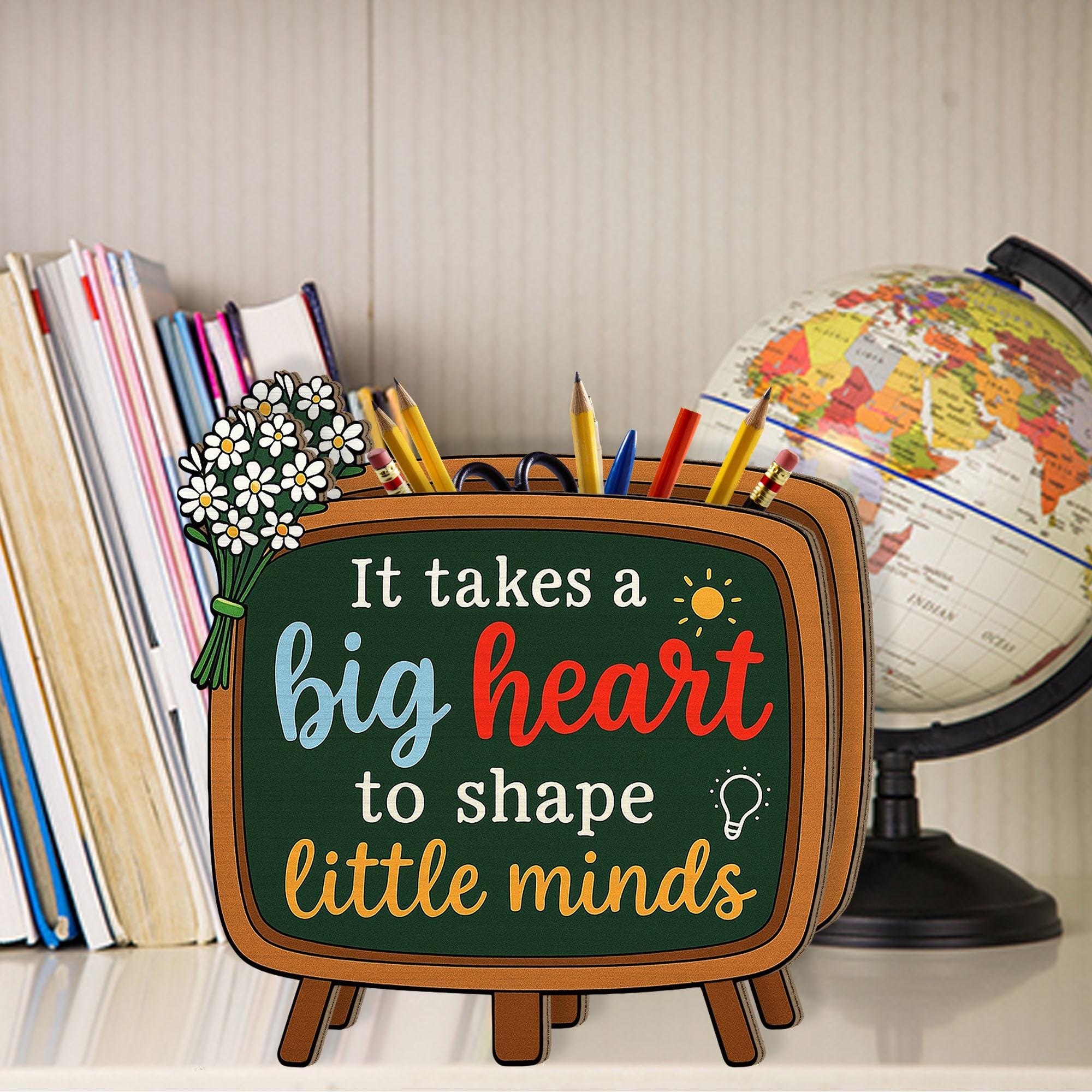 Teacher Pencil Chalkboard Desk Holder Gift, Teacher Pencil Holder, Classroom Decor, Big Heart Little Minds Teacher Gift