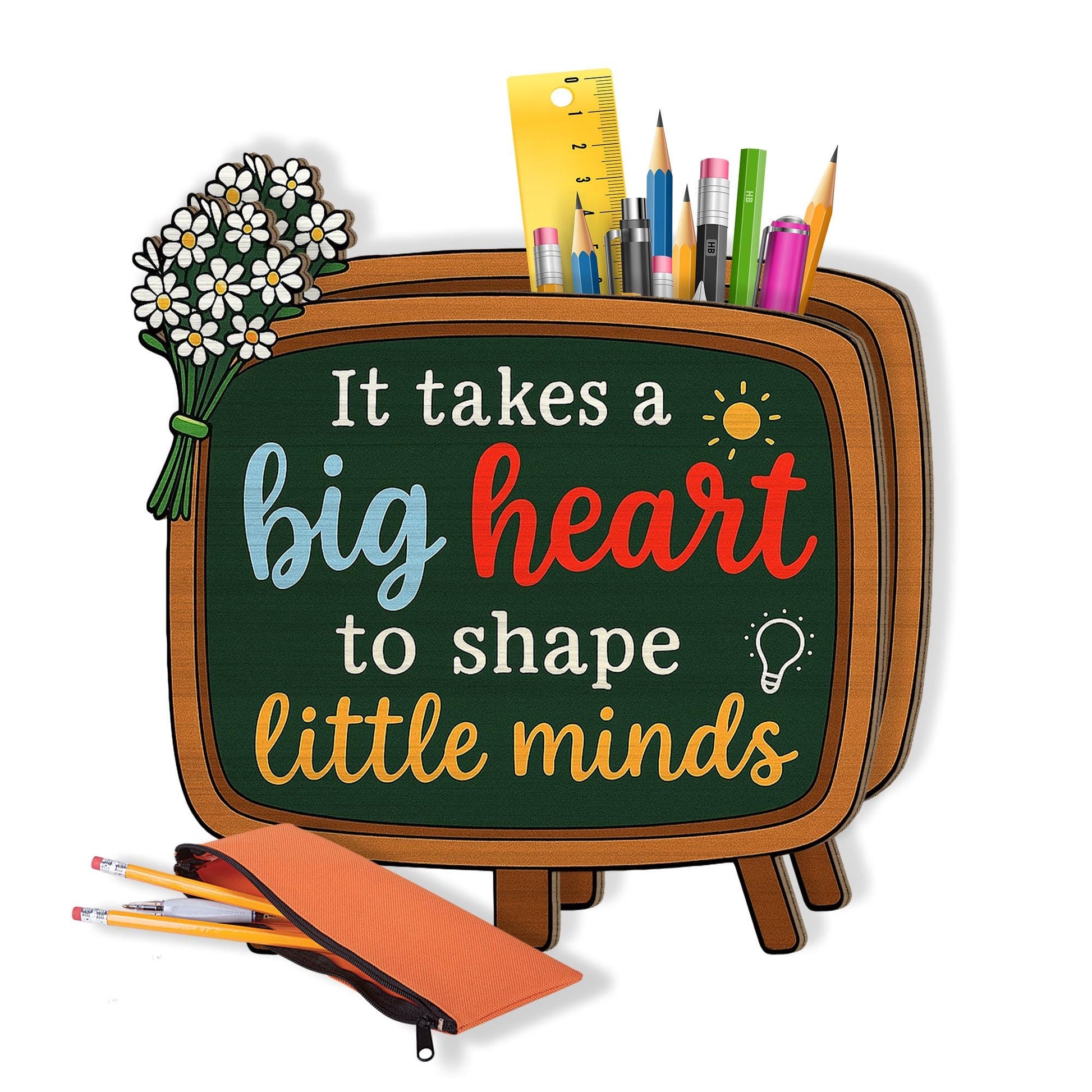 Teacher Pencil Chalkboard Desk Holder Gift, Teacher Pencil Holder, Classroom Decor, Big Heart Little Minds Teacher Gift