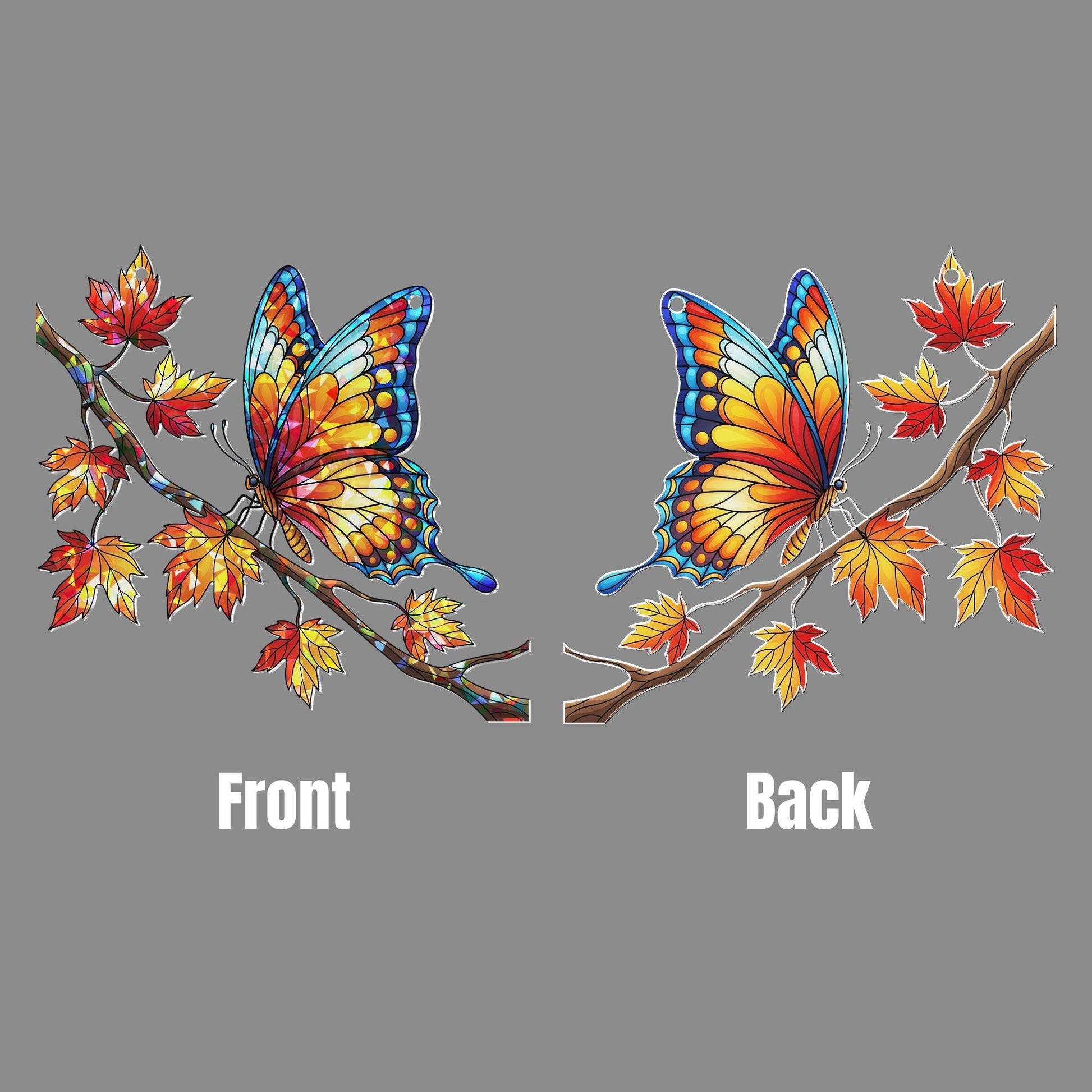 Autumn Butterfly Suncatcher – Stained Glass Fall Window Hanging, Colorful Maple Leaf Decor, Nature Lover Gift