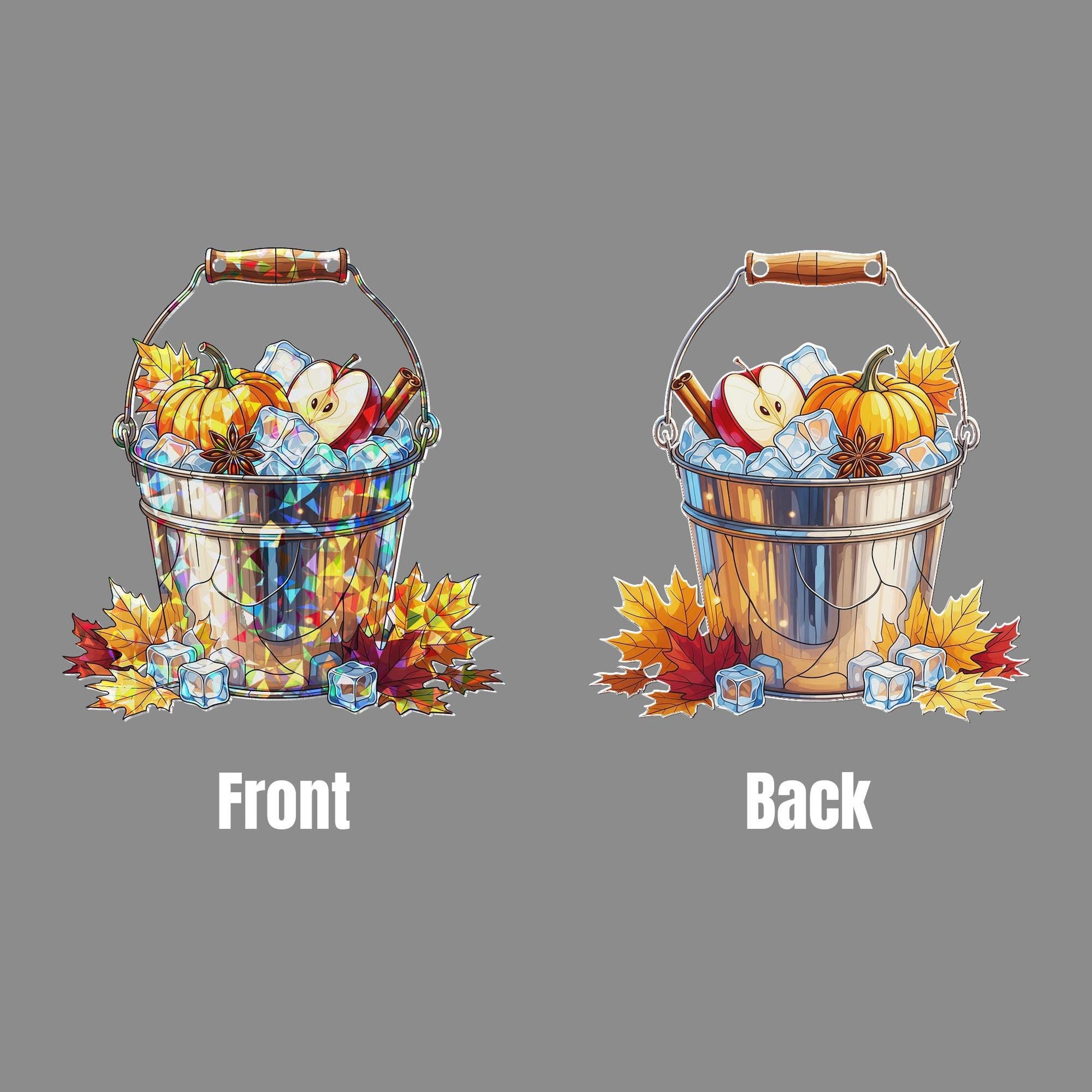 Fall Harvest Bucket Suncatcher – Autumn Apple Pumpkin Stained Glass Window Hanging, Rustic Farmhouse Fall Decor