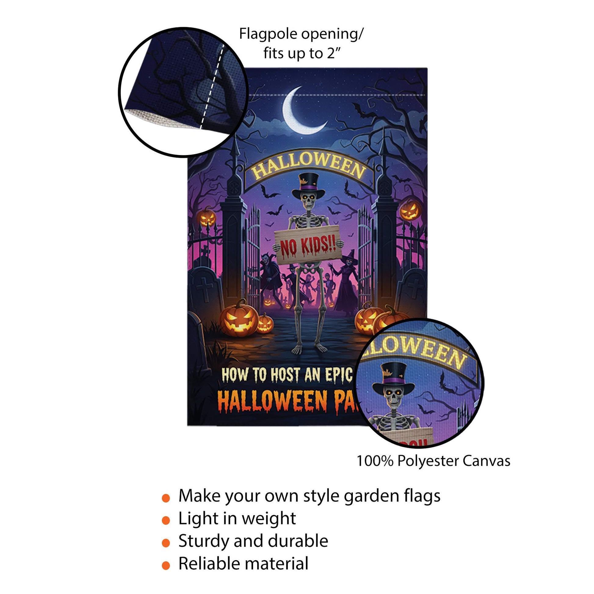 Funny Adult Halloween Garden Flag – No Kids Party Yard Sign, Spooky Skeleton Decor for Adults Only
