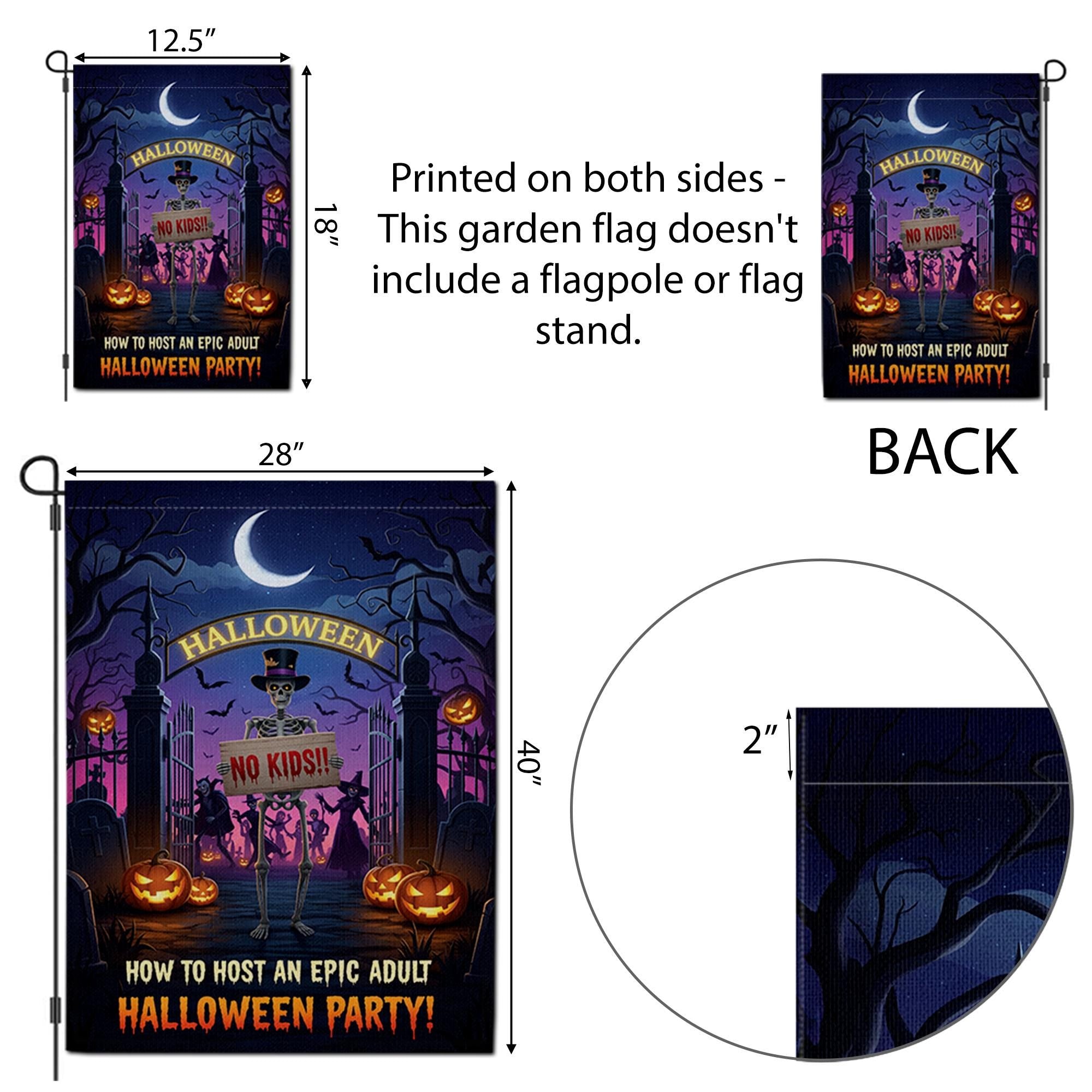 Funny Adult Halloween Garden Flag – No Kids Party Yard Sign, Spooky Skeleton Decor for Adults Only
