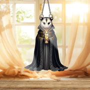 Gothic Possum Suncatcher - Candle Holding Opossum Window Hanging, Dark Academia Rodent Decor, Witchy Cottagecore Animal Gift