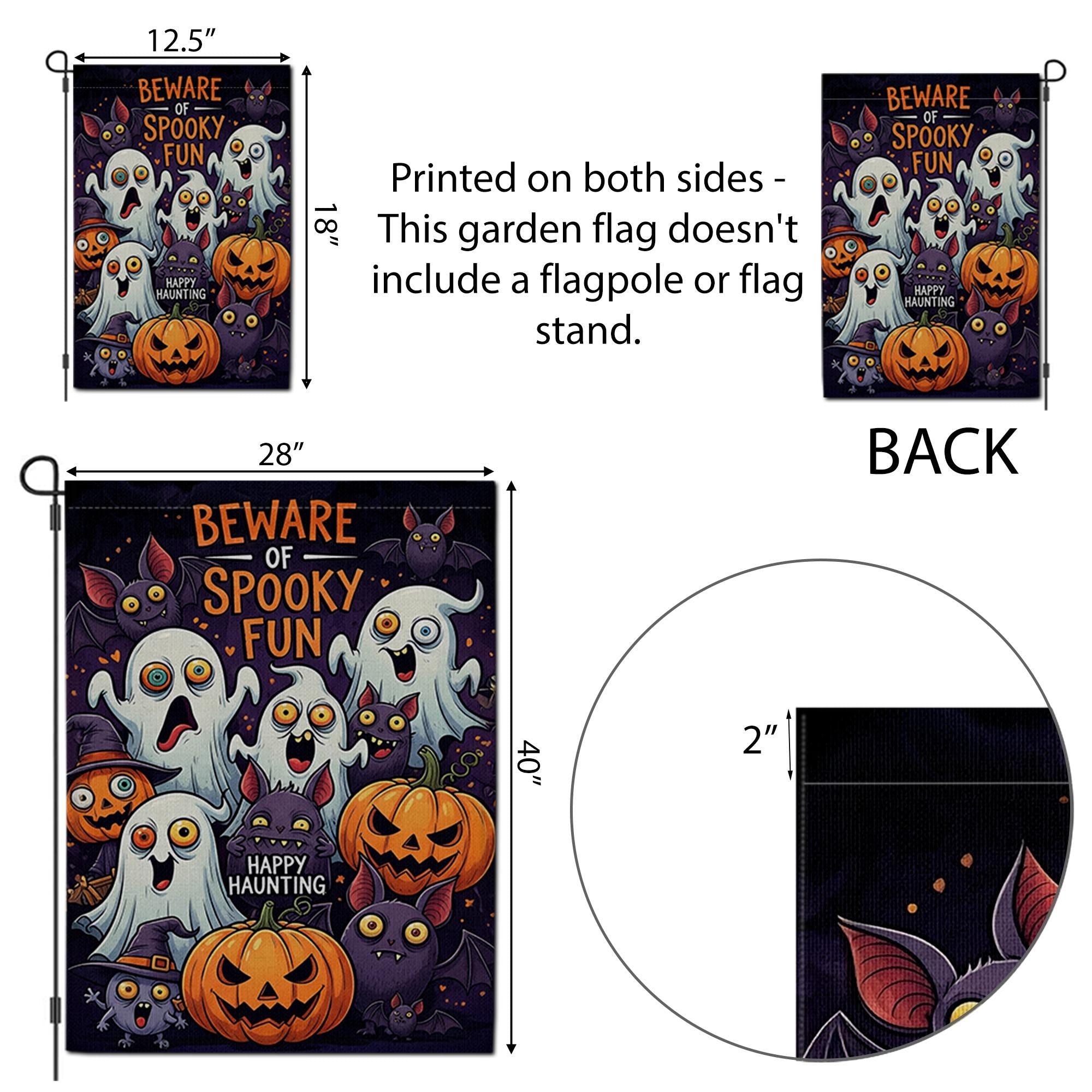 Cute Halloween Garden Flag - Beware of Spooky Fun Ghost and Pumpkin Yard Sign, Happy Haunting Outdoor Decor for Fall or Trick or Treat