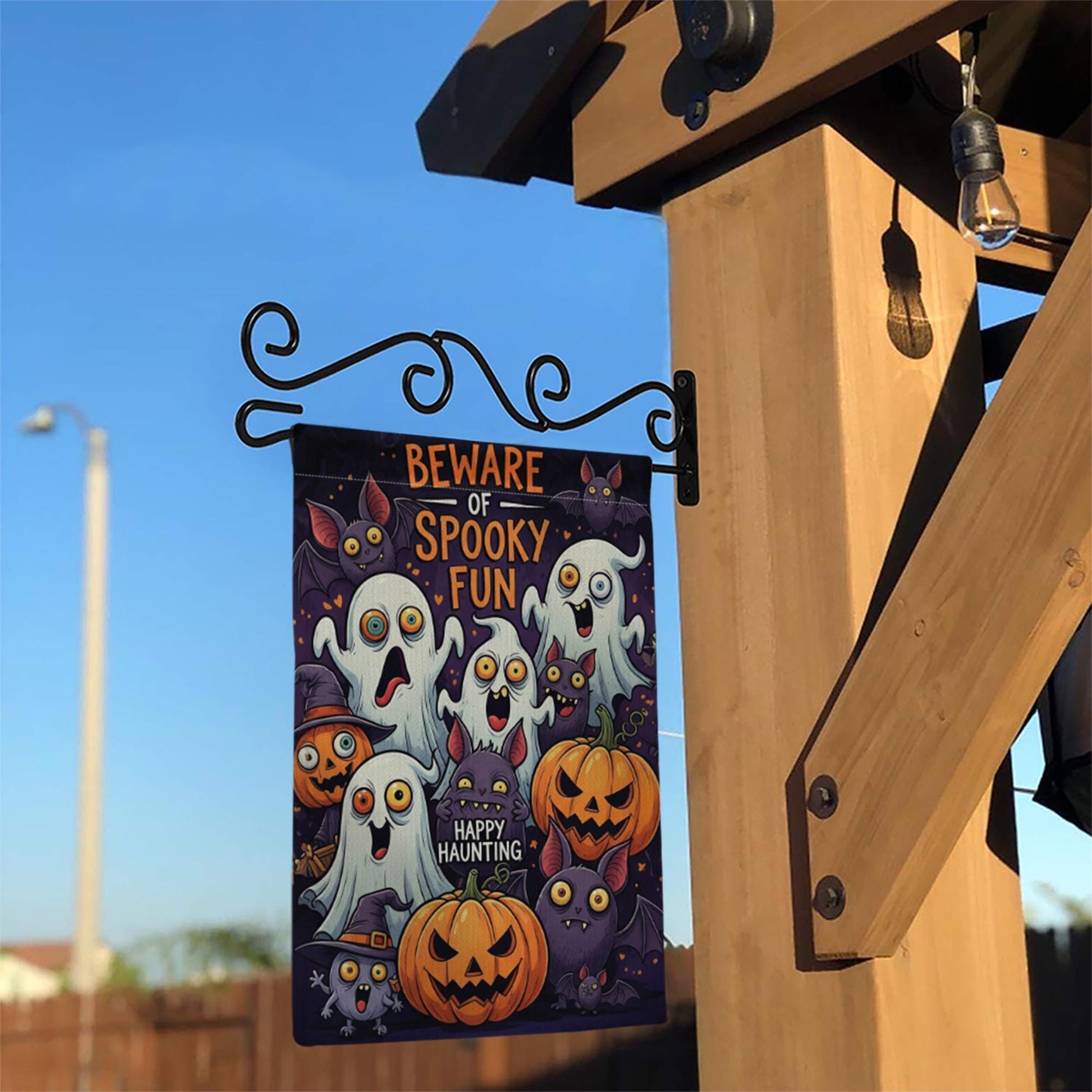 Cute Halloween Garden Flag - Beware of Spooky Fun Ghost and Pumpkin Yard Sign, Happy Haunting Outdoor Decor for Fall or Trick or Treat