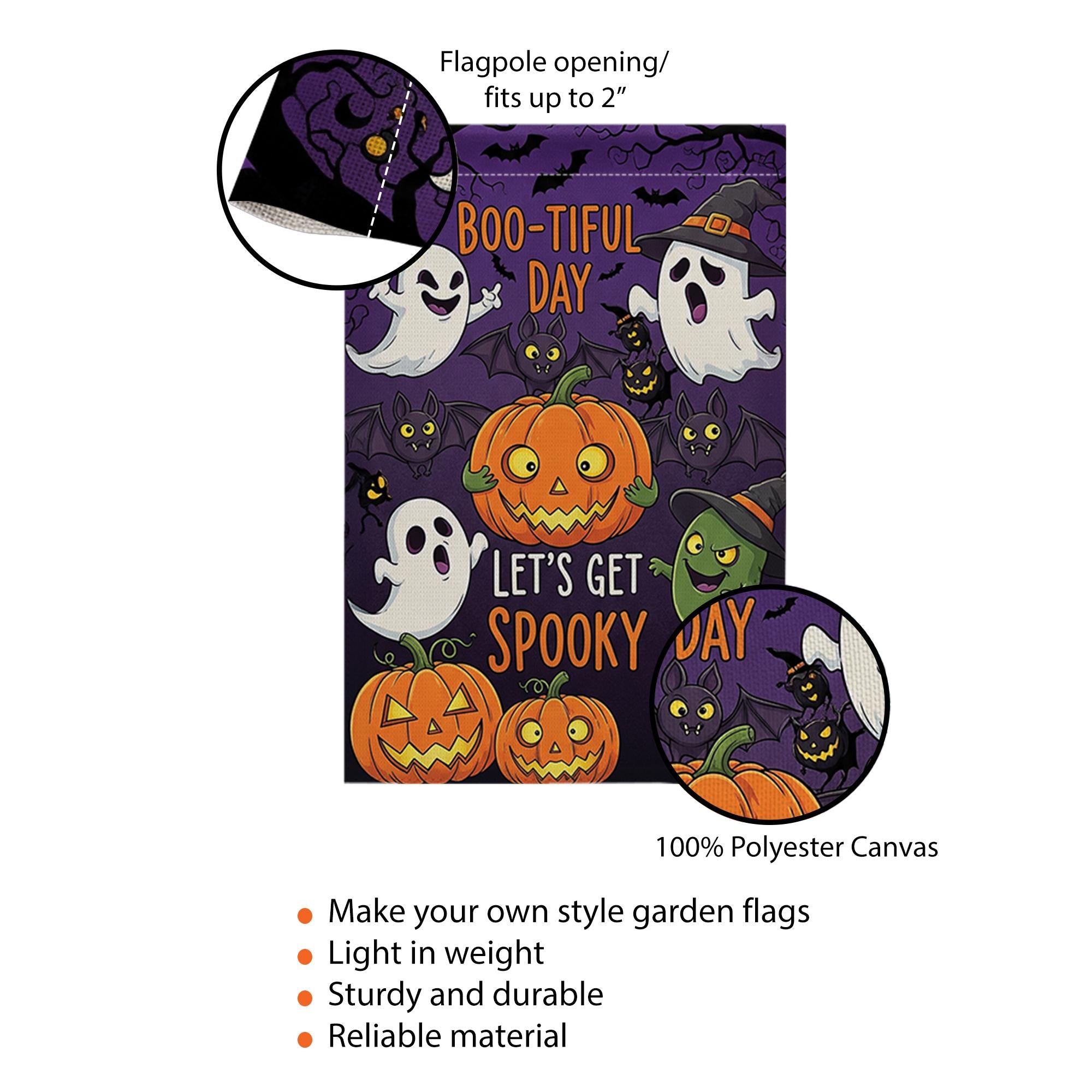 Boo-tiful Halloween Garden Flag - Let's Get Spooky Cute Ghost Pumpkin Yard Sign, Funny Fall Outdoor Decoration for Trick or Treat